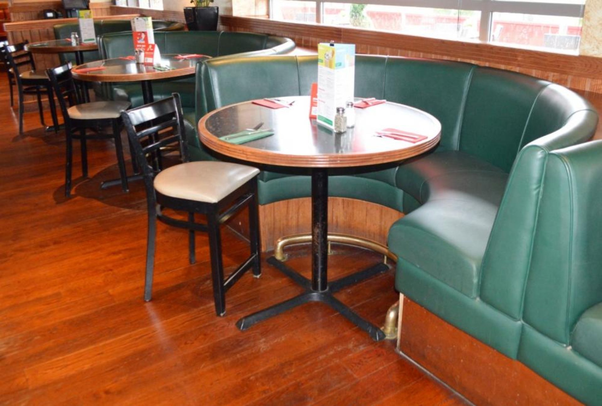 2 x Round Restaurant Dining Tables With Granite Effect Surface, Wooden Edging and Cast Iron Bases - - Image 3 of 4