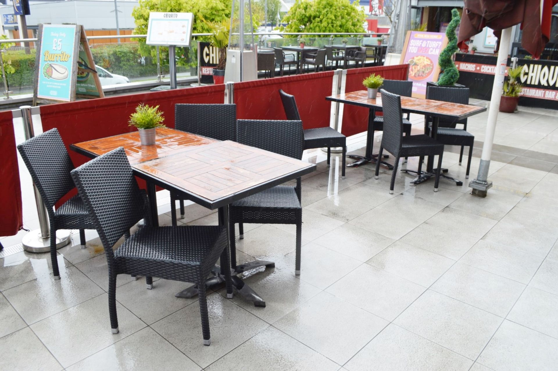 5 x Outdoor Garden Tables With Twenty Charcoal Rattan Chairs - H72 x W74 x D74 cms - CL357 -