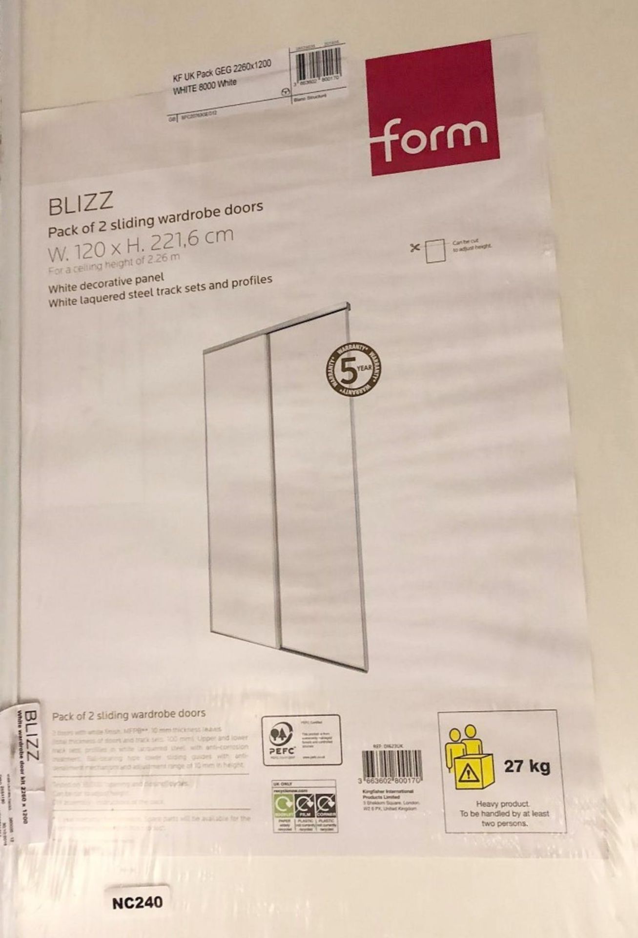 1 x BLIZZ Pack of 2 Sliding Wardrobe Doors In White Decorative Panel With White Lacquered Steel Trac - Bild 4 aus 4