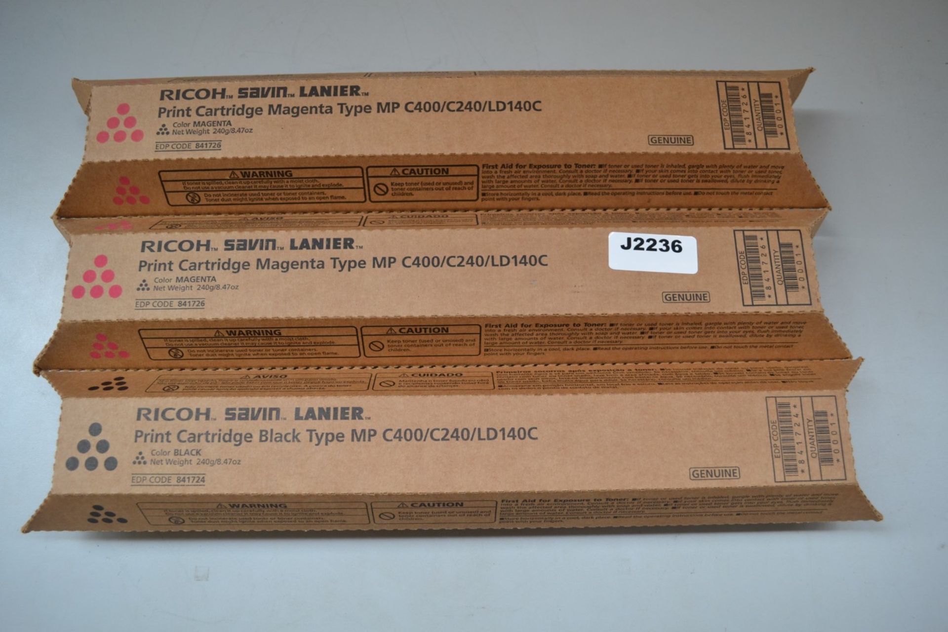 3 x Ricoh Savin Lanier Printer Toner Cartridges - Ref J2236 - Image 2 of 2