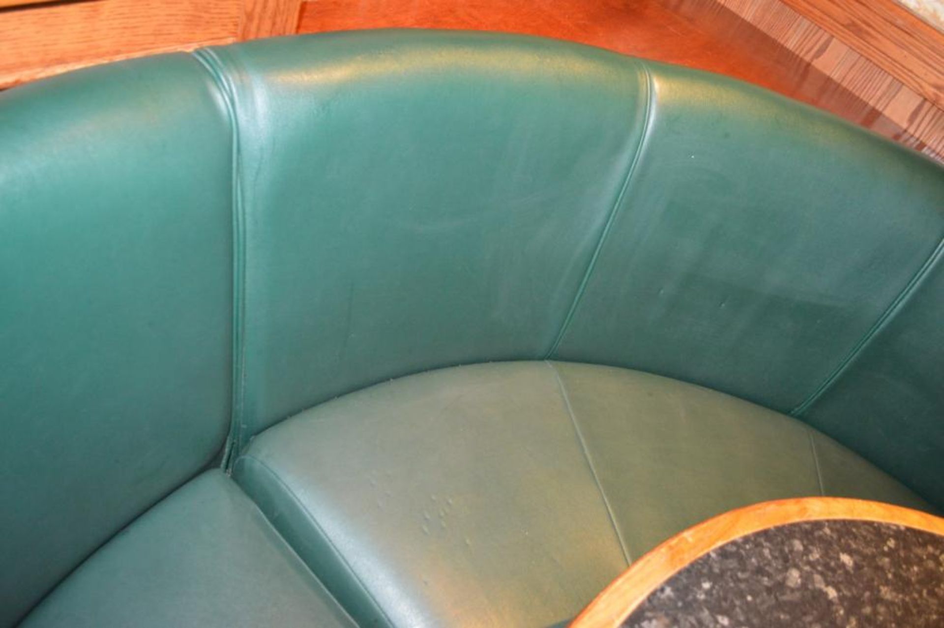 1 x Semi Oval Seating Booth With Green Faux Leather Upholstery H89 x W360 x D220 cms - Seat Height 4 - Image 2 of 9