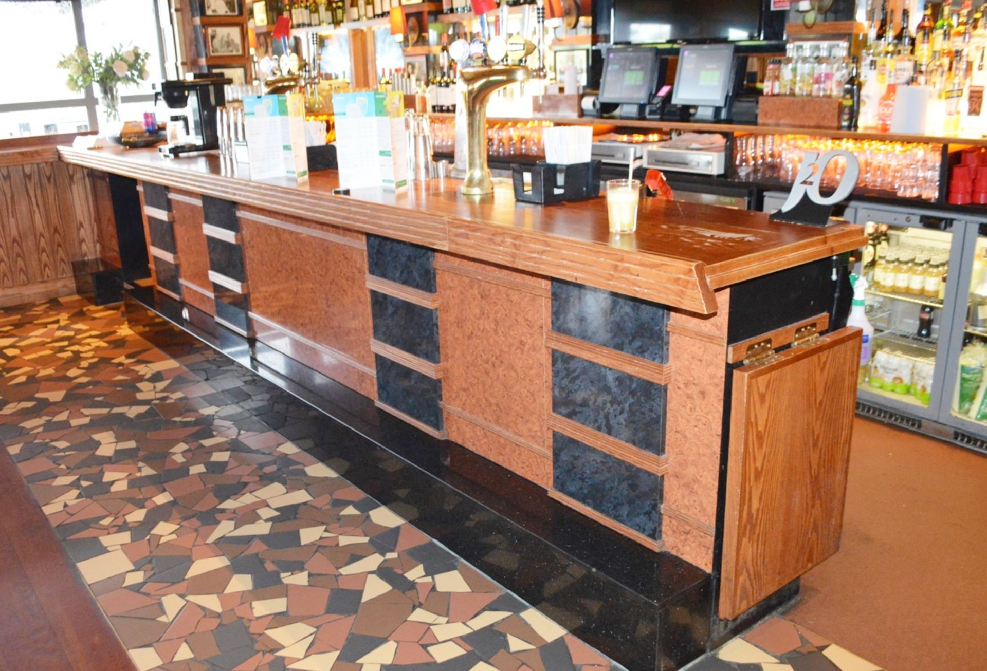 1 x Restaurant / Pub Bar and Backbar From American Diner Themed Restaurant - Burr Walnut and Black