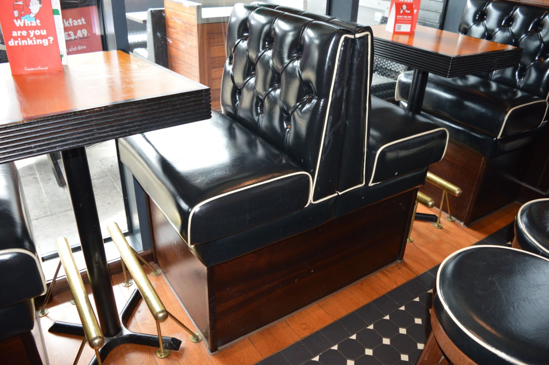 3 x Sections of Restaurant / Cafe Booth Seating With Two Poser Tables - Black Faux Leather - Image 12 of 17