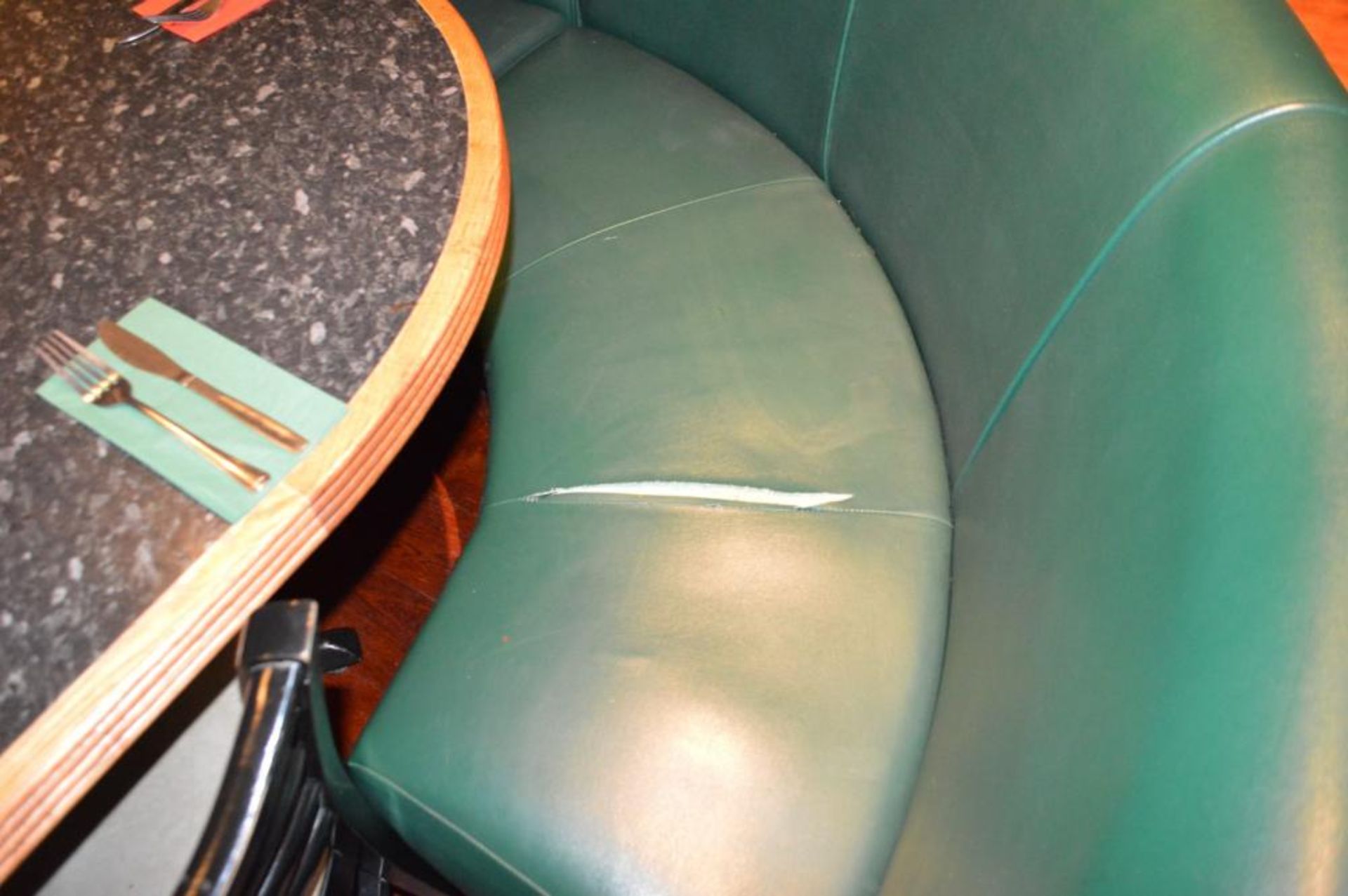 1 x Semi Oval Seating Booth With Green Faux Leather Upholstery H89 x W360 x D220 cms - Seat Height 4 - Image 5 of 9