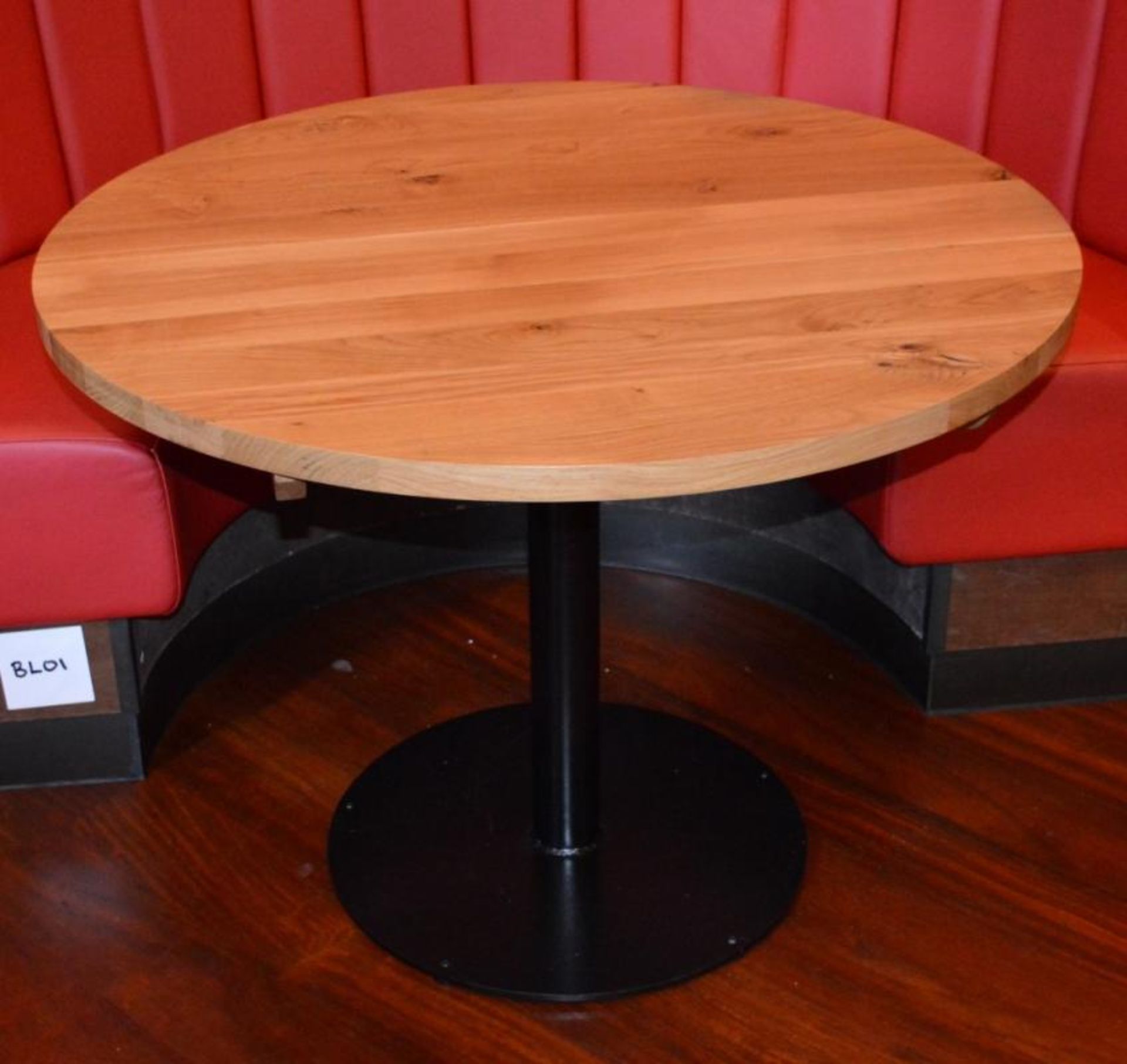 1 x Round Restaurant / Bistro Table - Wooden Topped With A Metal Base - Diameter 90cm / Height 76cm