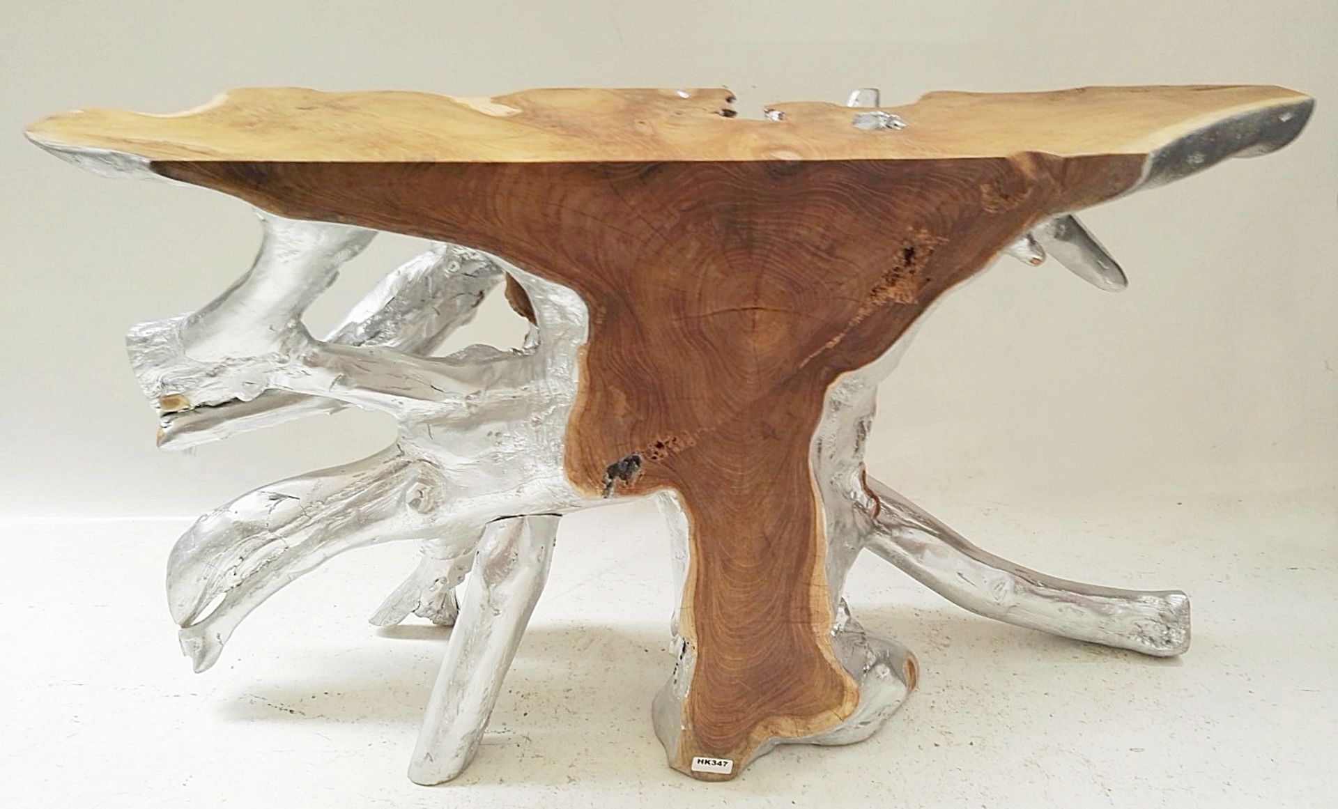 1 x Unique Reclaimed Solid Tree Root Console Table In SILVER - 150cm Wide - Image 2 of 8