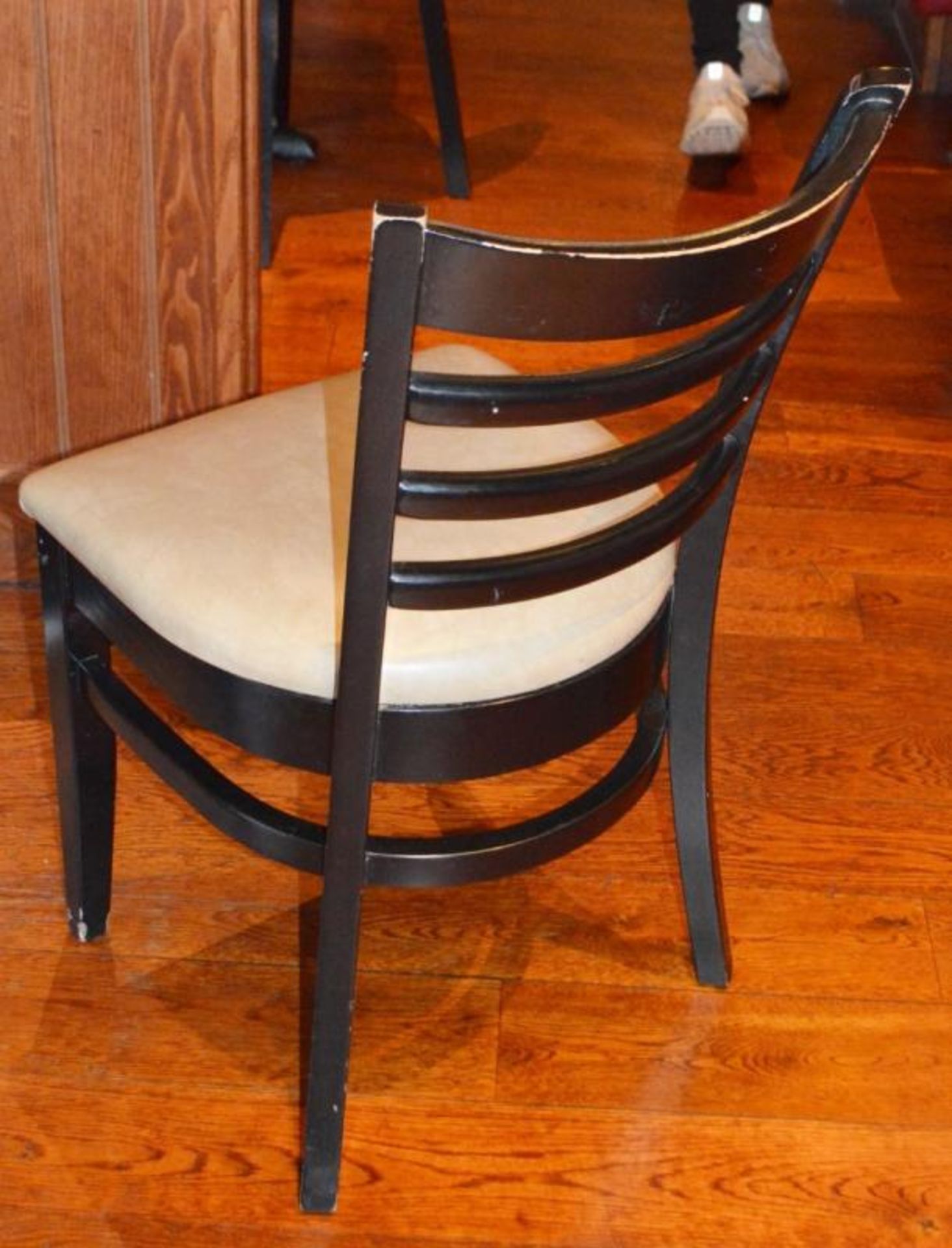 15 x Ladderback Wooden Dining Chairs With Black Finish and Cream Faux Leather Seat Pads - H85 x W45 - Image 2 of 3