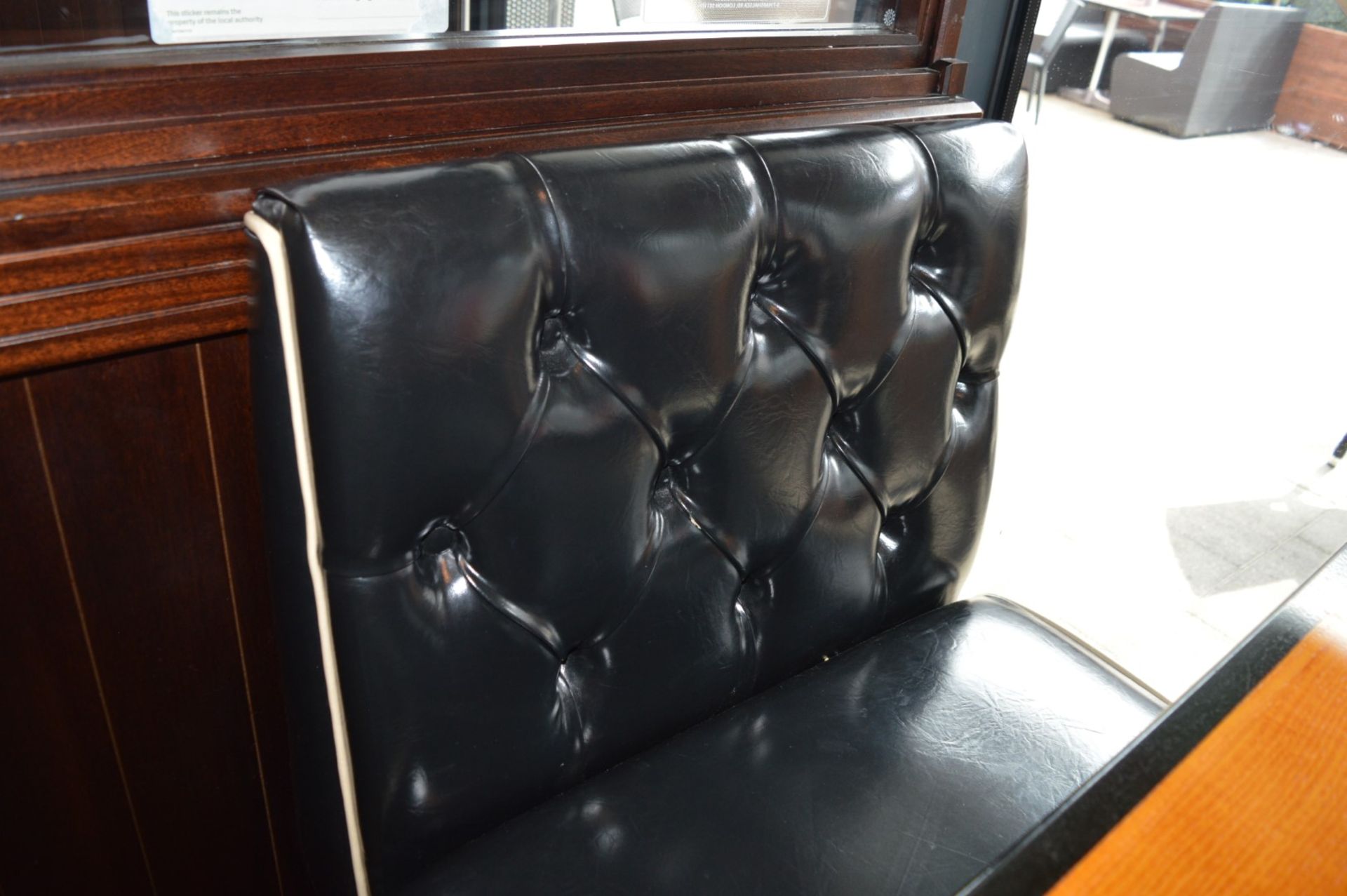 3 x Sections of Restaurant / Cafe Booth Seating With Two Poser Tables - Black Faux Leather - Image 8 of 17