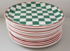 14 x Steelite Plates Checkered Green&White With Red Outline 25CM - Ref CQ279