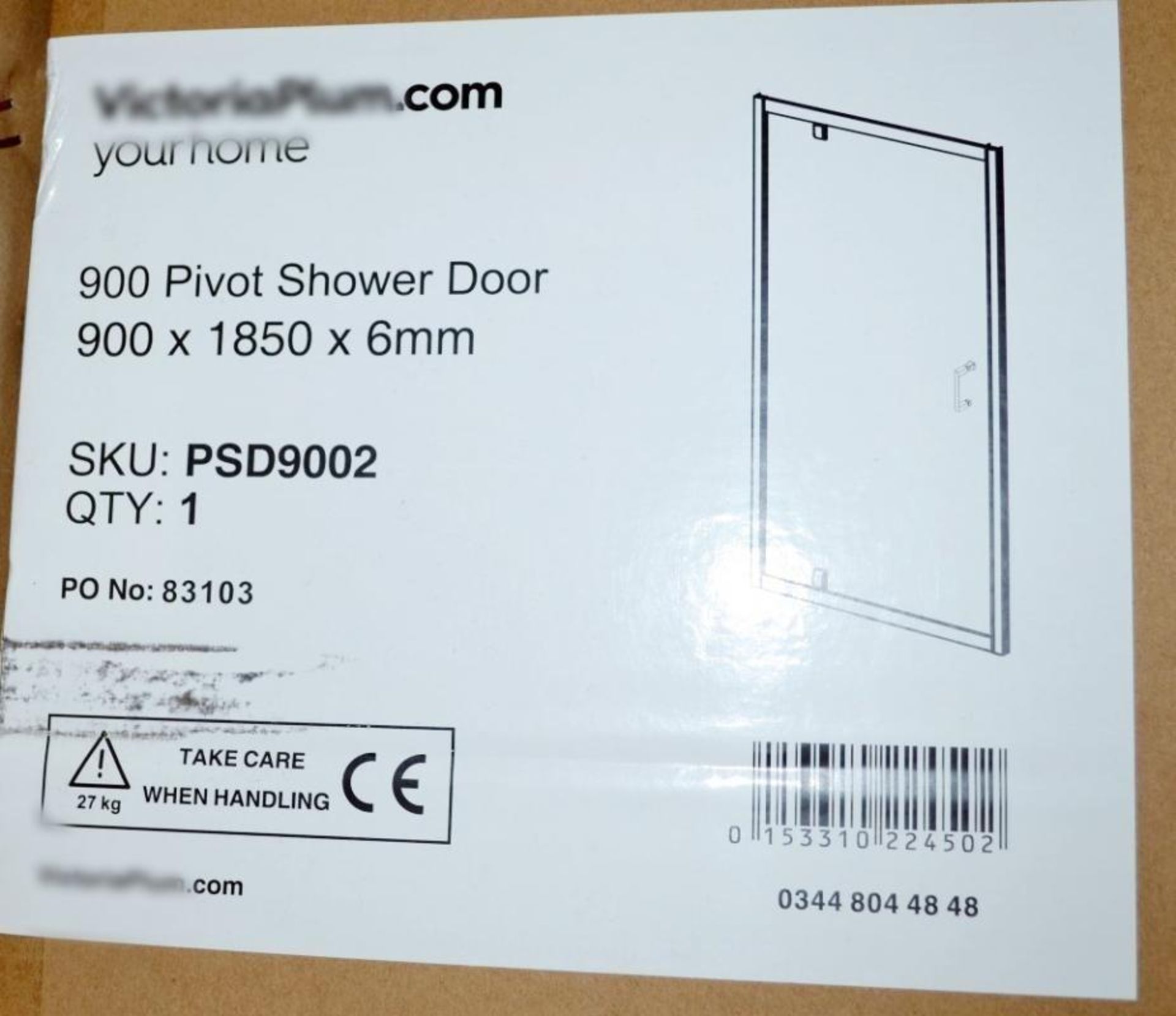 1 x 900 Pivot Shower Door (PSD9002) - Unused Boxed Stock - Dimensions: 900 x 1850 x 6mm - CL269 - Re - Image 2 of 2