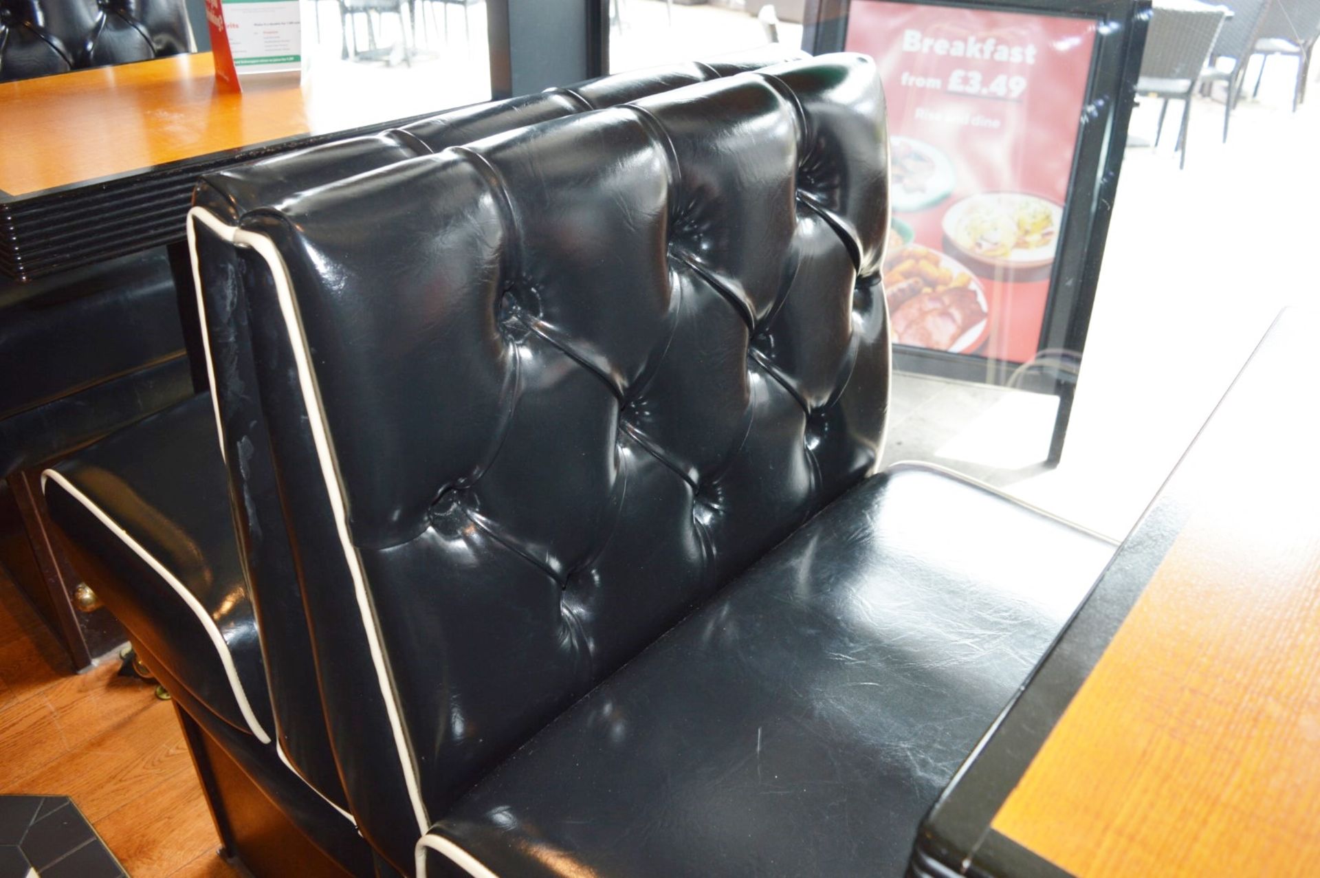 3 x Sections of Restaurant / Cafe Booth Seating With Two Poser Tables - Black Faux Leather - Image 4 of 17