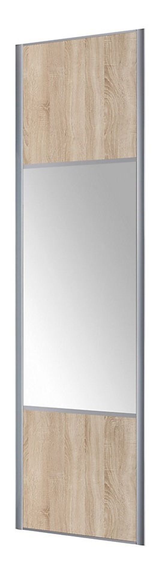 1 x VALLA 1 Sliding Wardrobe Door In Oak With A Silver Mirror With Grey Lacquered Steel Panels - CL3