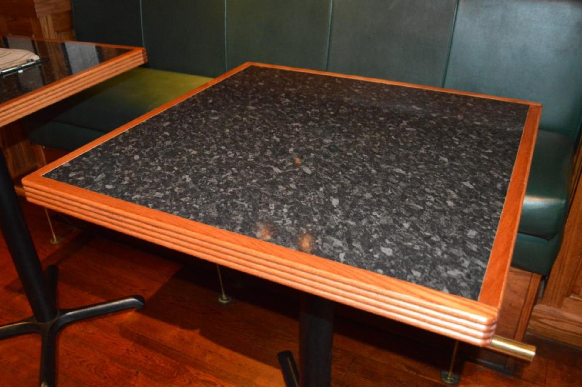 2 x Poser Bar Tables With Granite Effect Surface, Wooden Edging and Cast Iron Bases - H104 x W80 x D - Image 4 of 4