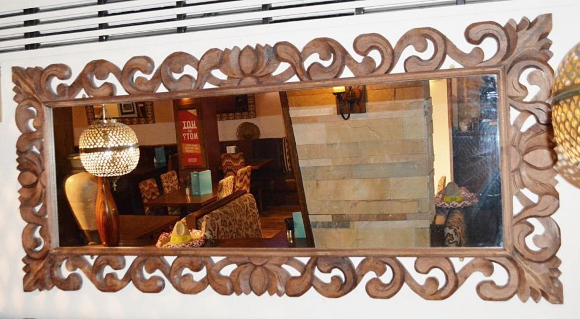 1 x Large Rectangular Wall Mirror With An Ornate Carved Wooden Frame - Dimensions (approx): Height 7