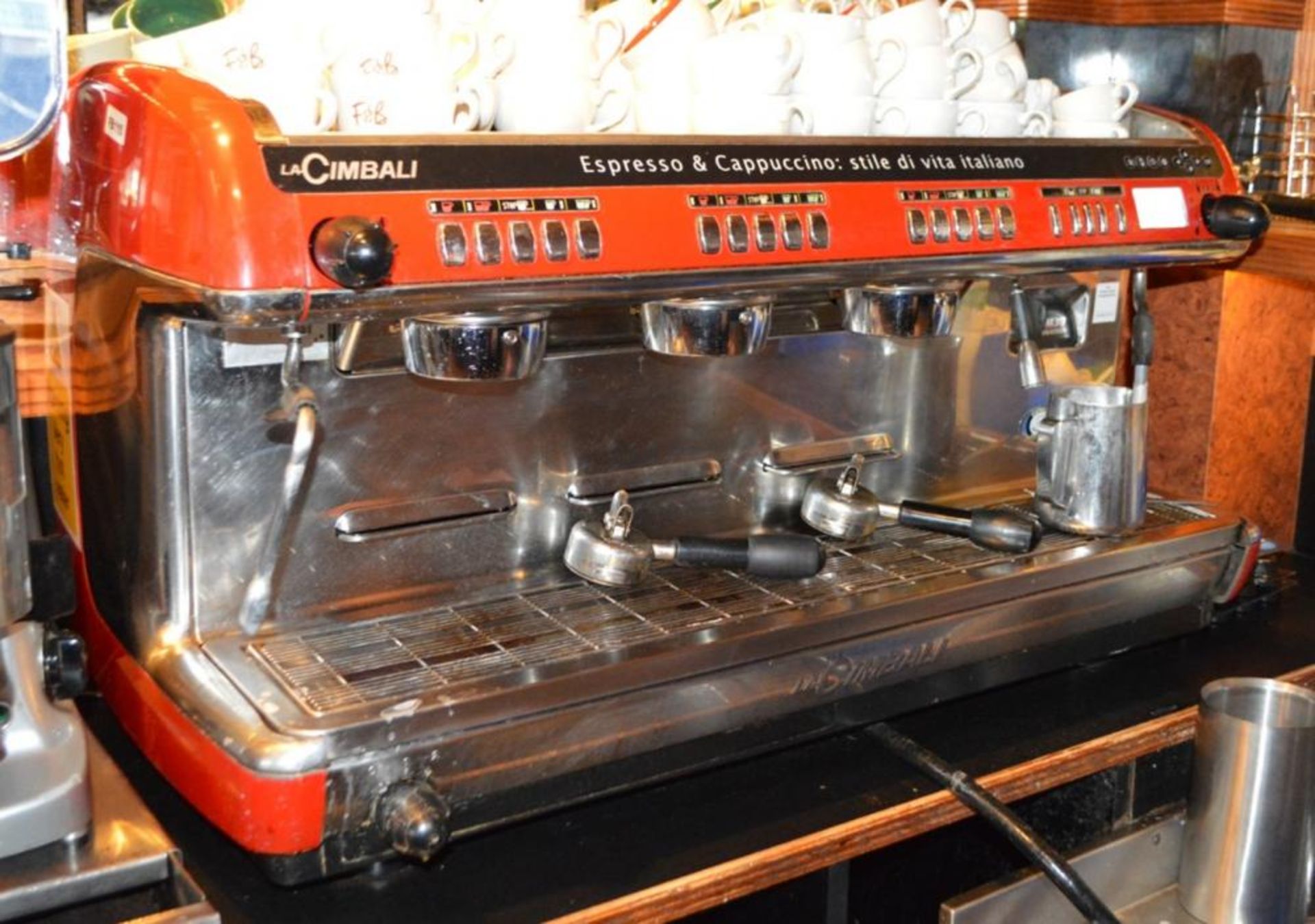 1 x La Cimbalie Espresso & Cappucino 3 Group Coffee Machine in Red - Model M39 DT3 TE - Ref FB115 -