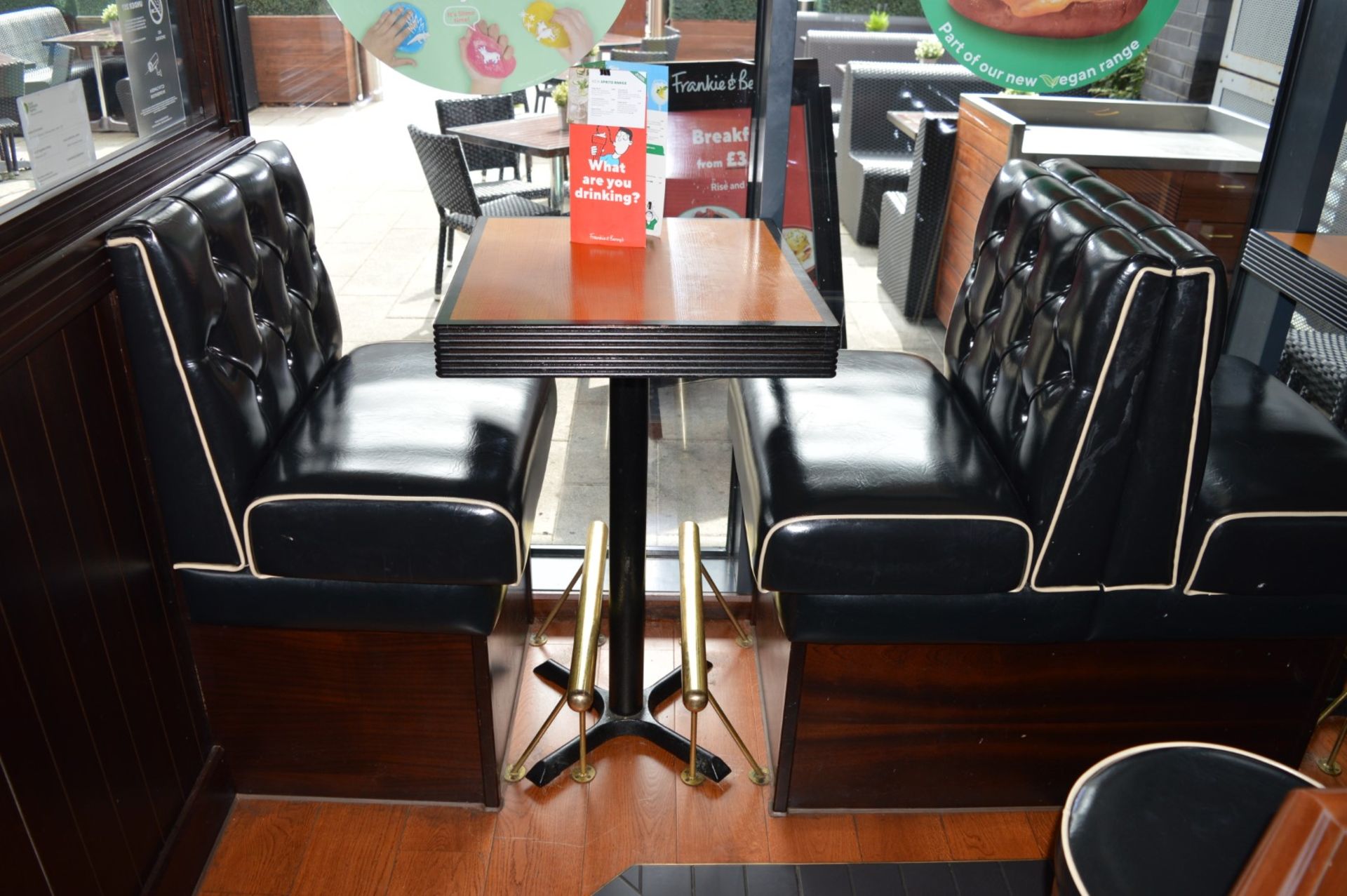 3 x Sections of Restaurant / Cafe Booth Seating With Two Poser Tables - Black Faux Leather - Image 14 of 17