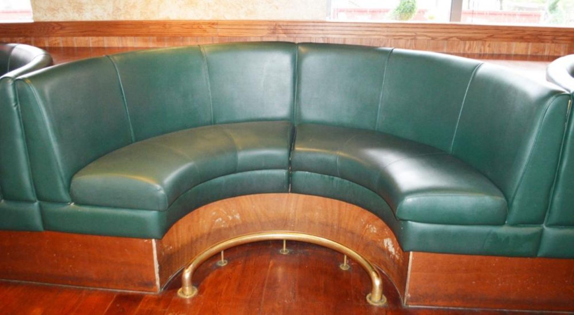 2 x Contemporary U Seating Booths With Green Faux Leather Upholstery and Brass Foot Rests - H105 x W - Image 2 of 6
