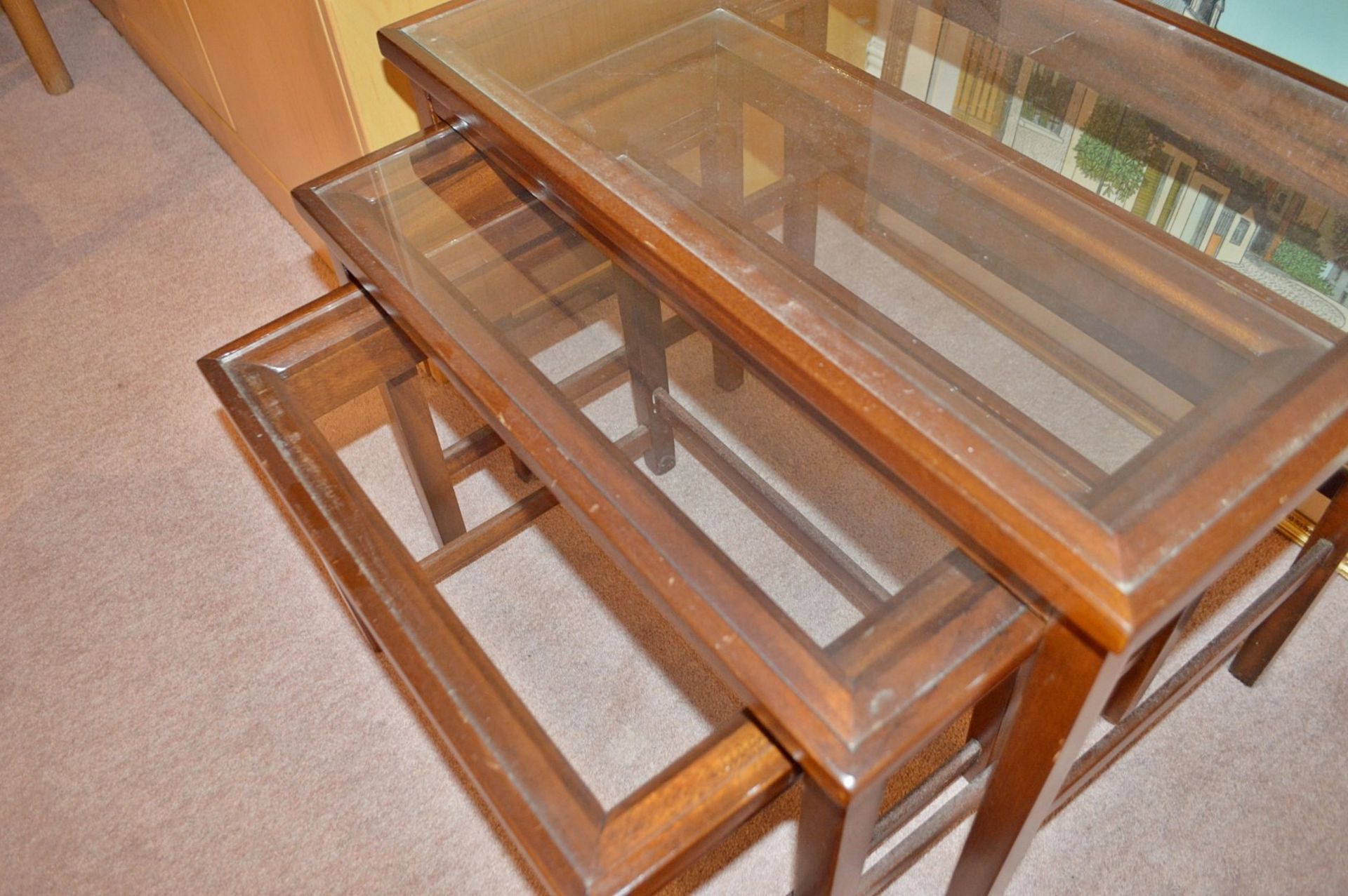 1 x Nest of Wooden Glass Topped Tables - CL368 - Bowdon WA14 - NO VAT - Image 5 of 8