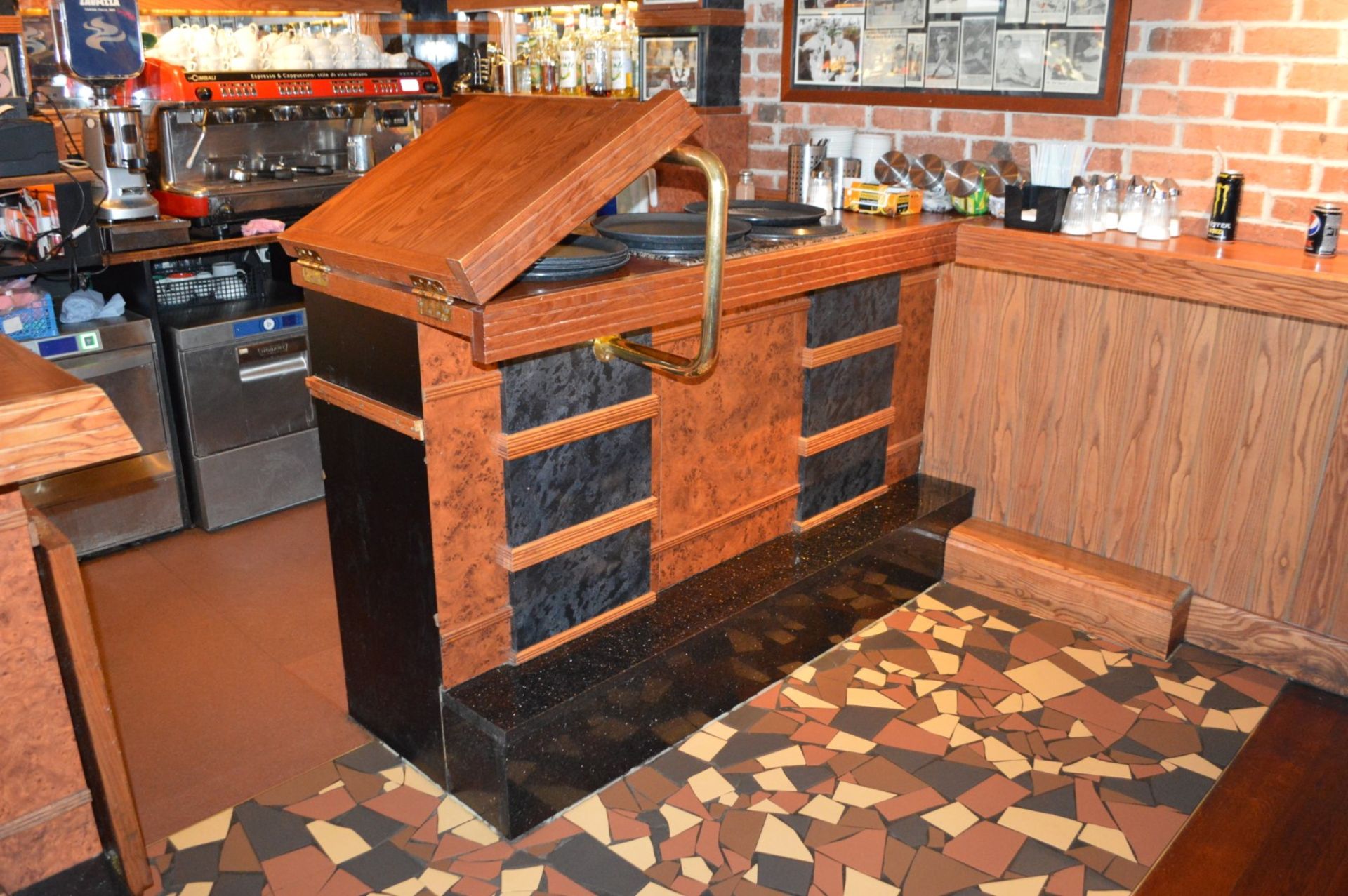 1 x Restaurant / Pub Bar and Backbar From American Diner Themed Restaurant - Burr Walnut and Black - Image 9 of 47