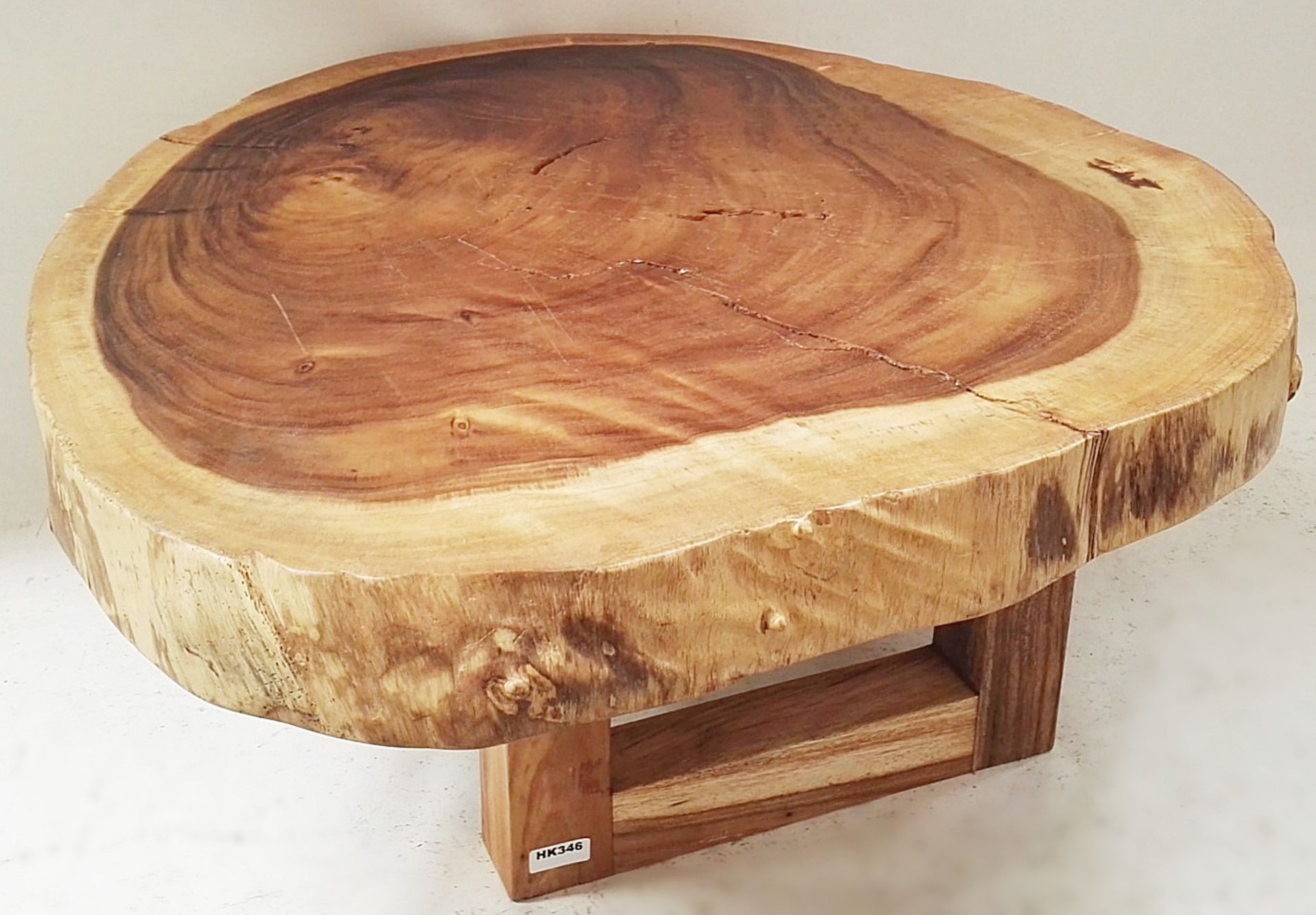 1 x Unique Reclaimed Solid Tree Trunk Coffee Table With Square Base - Image 2 of 5