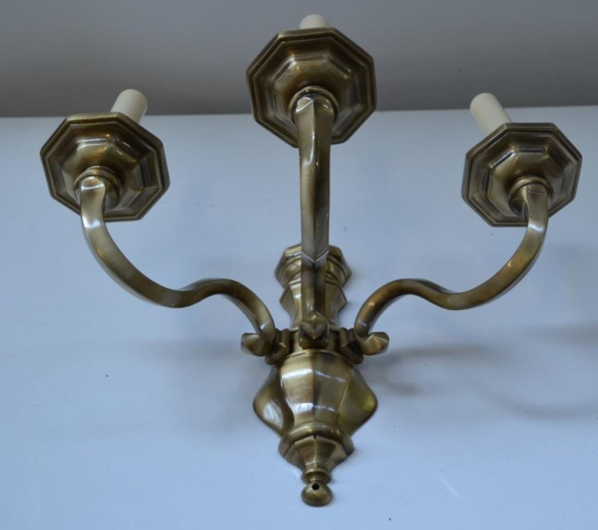 1 x CHELSOM Ornate Wall Light Fitting With Three Arms In A Antique Brass Finish - Dimensions: H32/L4