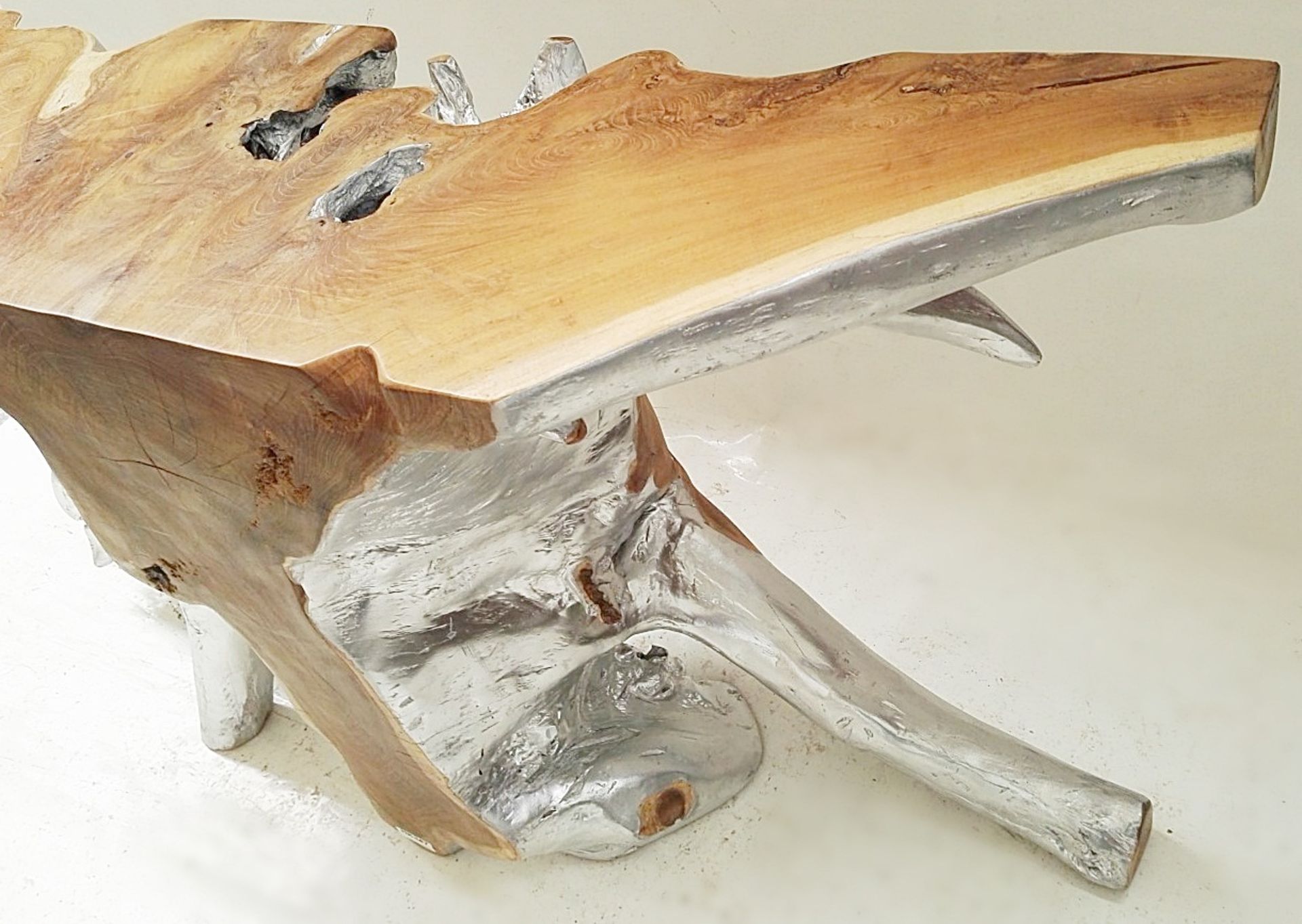 1 x Unique Reclaimed Solid Tree Root Console Table In SILVER - 150cm Wide - Image 5 of 8