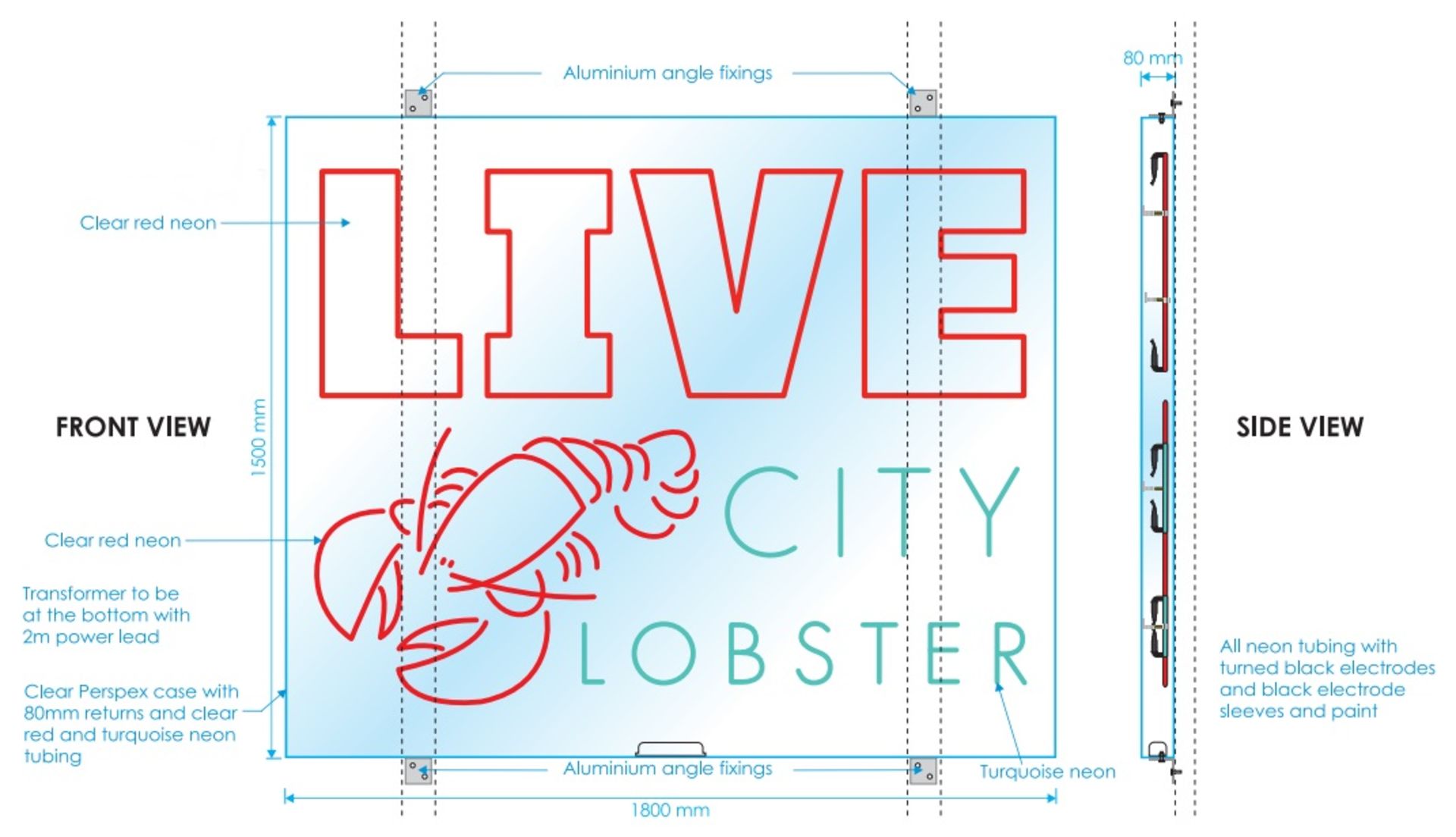 1 x 'LIVE CITY LOBSTER' Neon Sign - 1.8 Metres Wide - Recently Removed From A City Centre Restaurant - Image 5 of 7