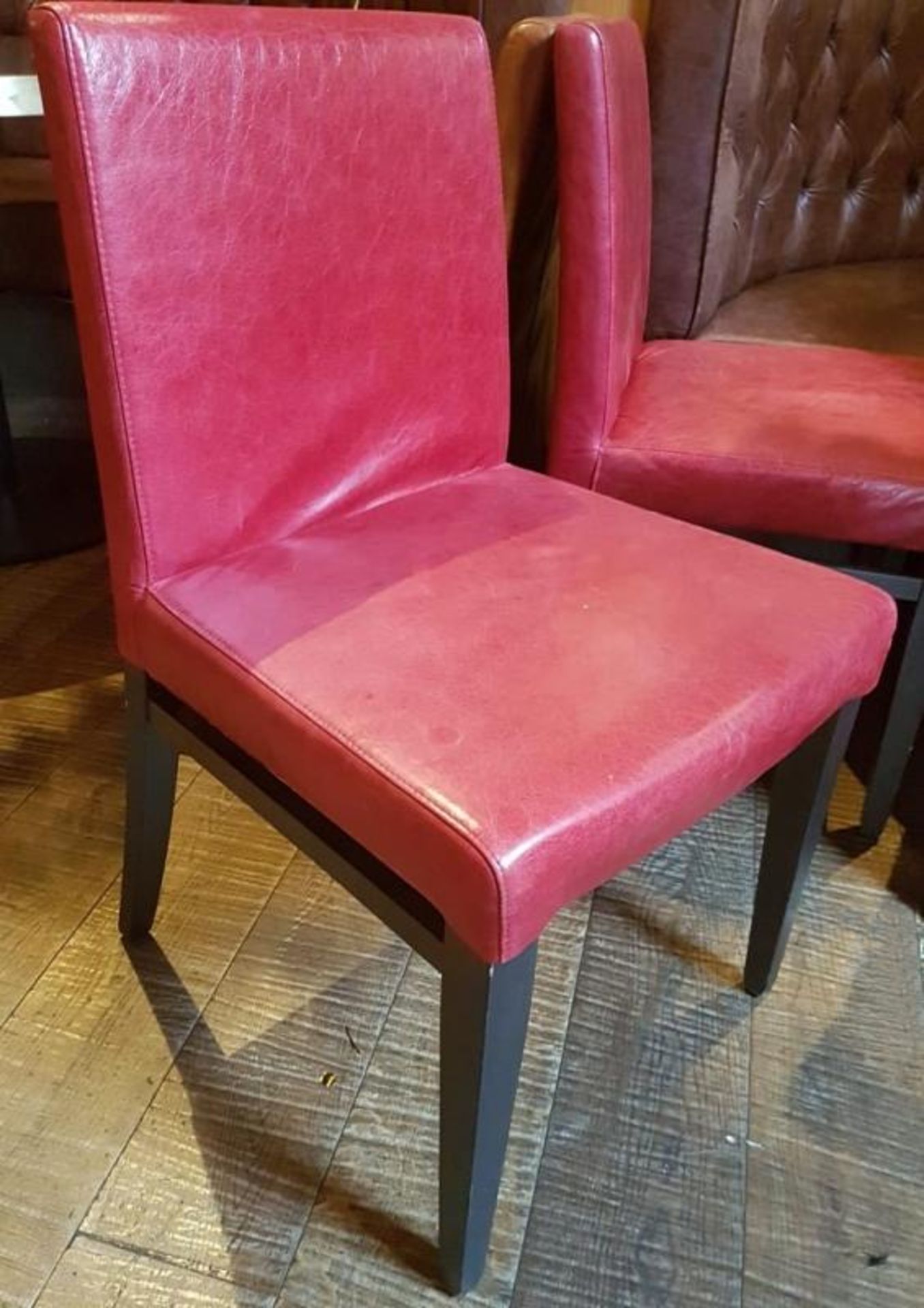3 x Hard-wearing Red Leather Upholstered Commercial Dining Chairs - Recently Removed From A City Cen