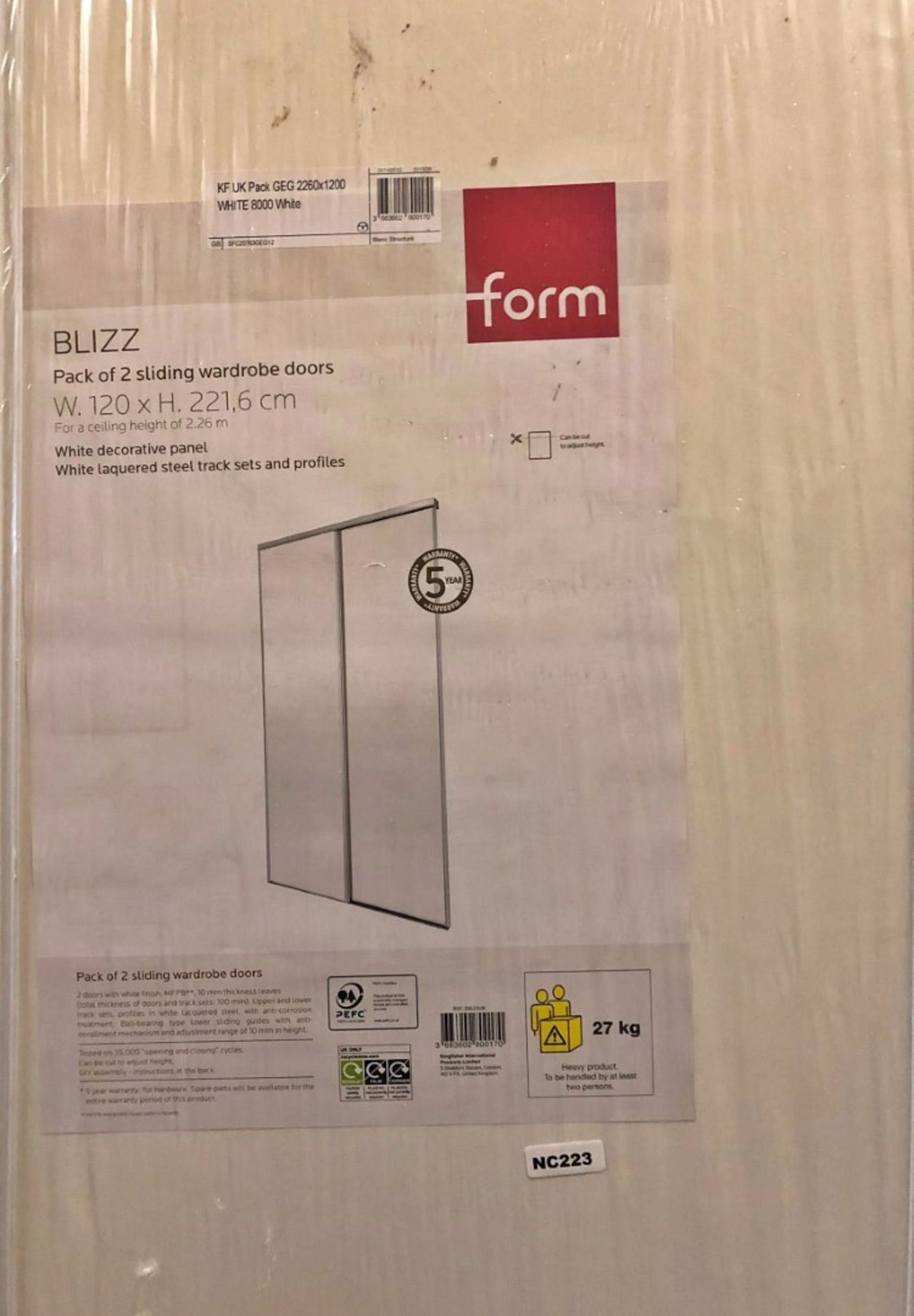 1 x BLIZZ Pack of 2 Sliding Wardrobe Doors In White Decorative Panel With White Lacquered Steel Trac - Bild 4 aus 4