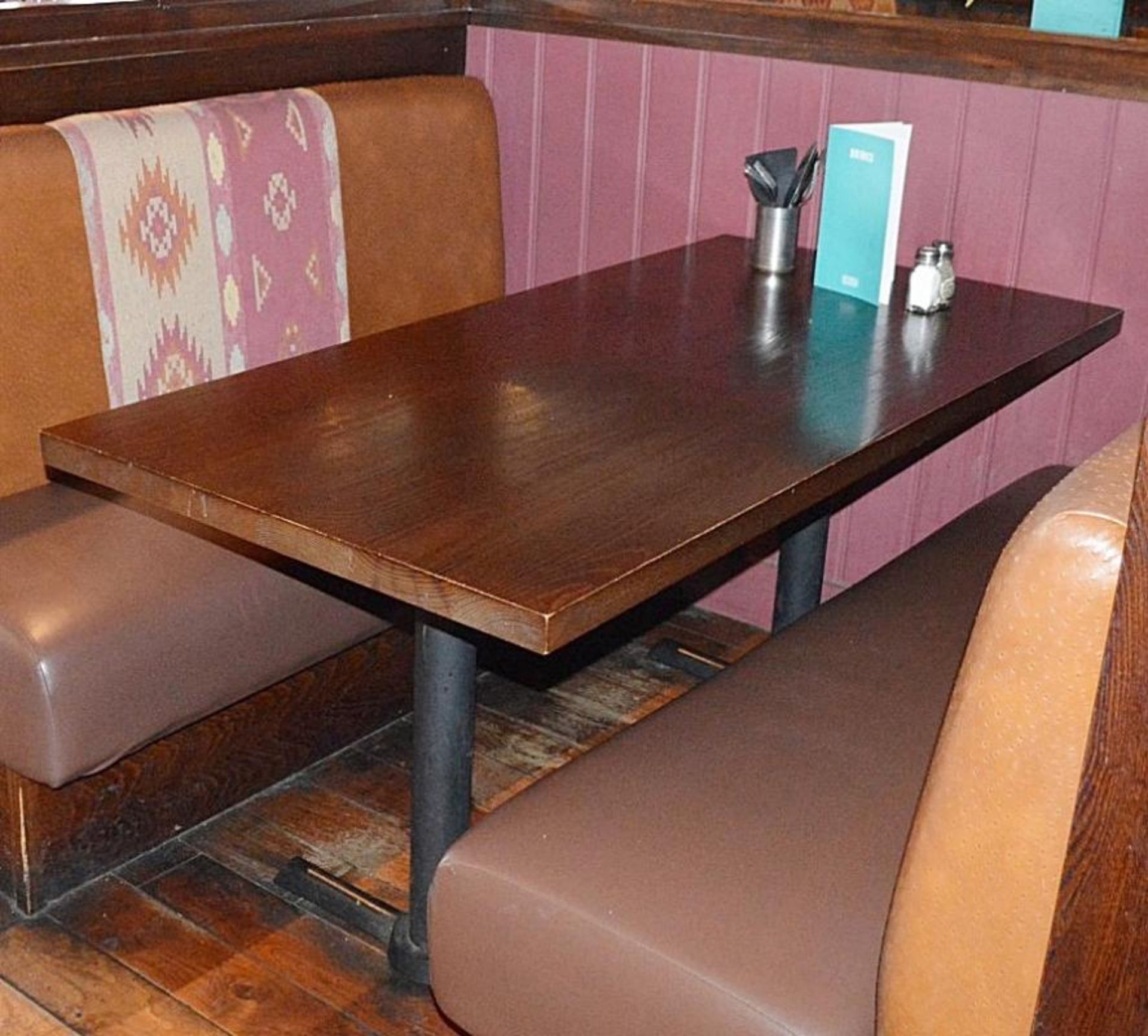 5 x Medium Wood Topped Bistro Tables With Metal Bases - Dimensions: H75 x W117 x D75cm - CL367 - Ref