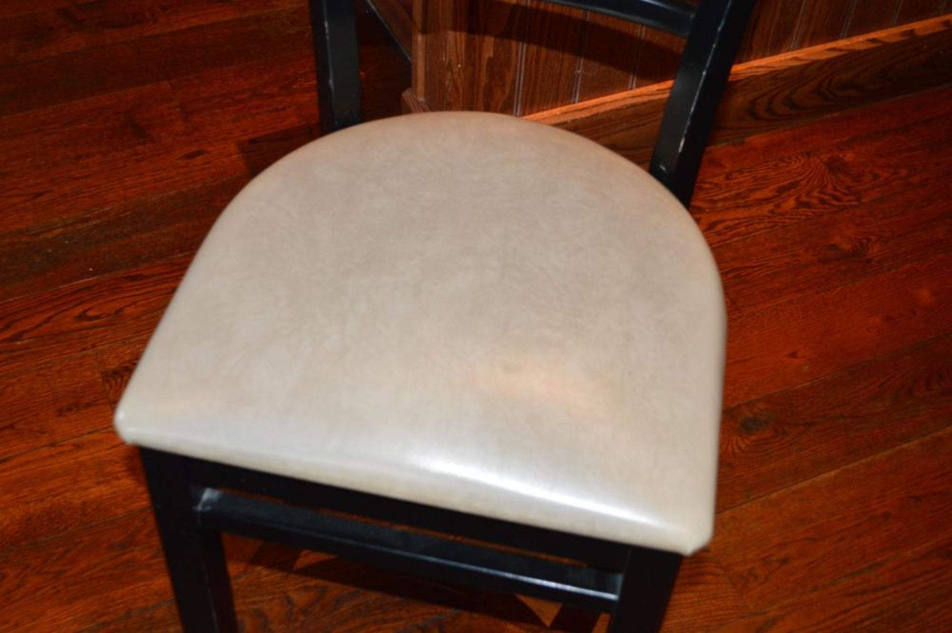 6 x Wooden Stools With Foot Rests, Black Finish and Cream Faux Leather Seat Pads - H98 x W45 x D45 c - Image 3 of 5