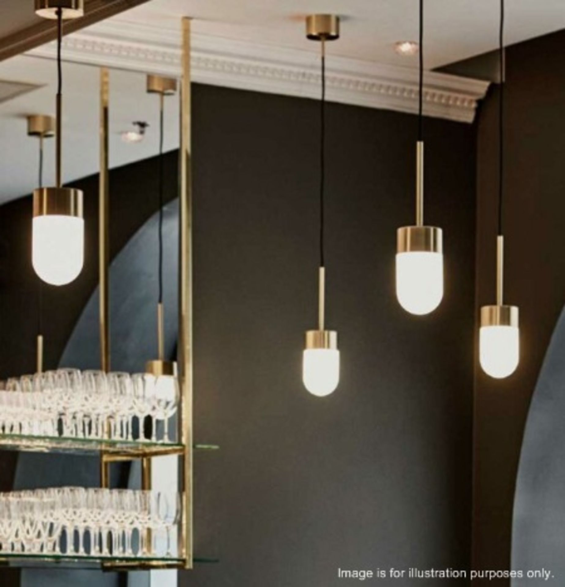 A Pair Of Rubn 'VOX' Commercial Pendant Lights In Polished Brass - Original Value £487.00
