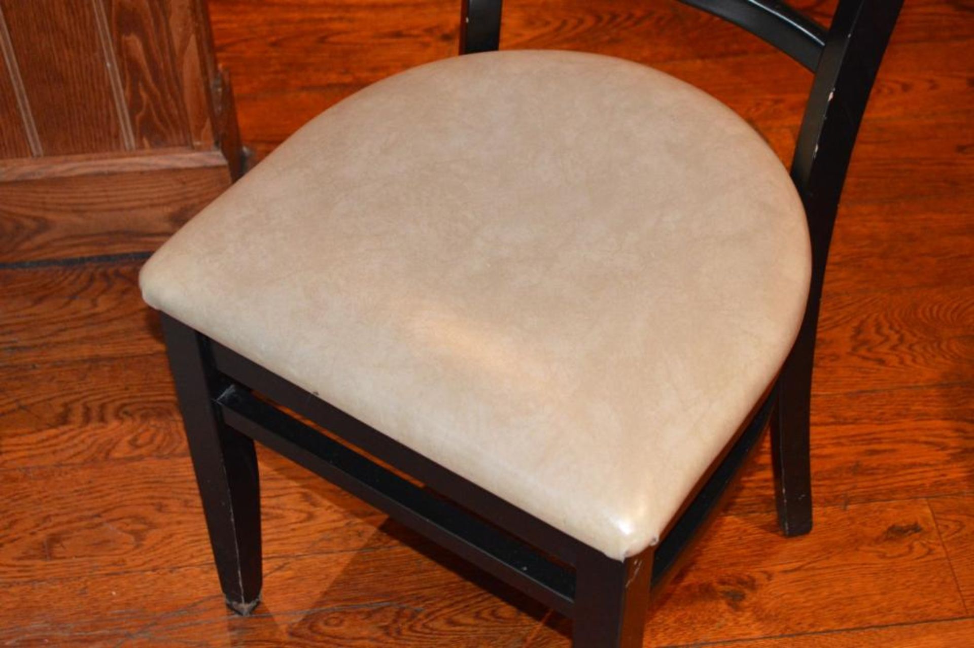 15 x Ladderback Wooden Dining Chairs With Black Finish and Cream Faux Leather Seat Pads - H85 x W45 - Image 3 of 3