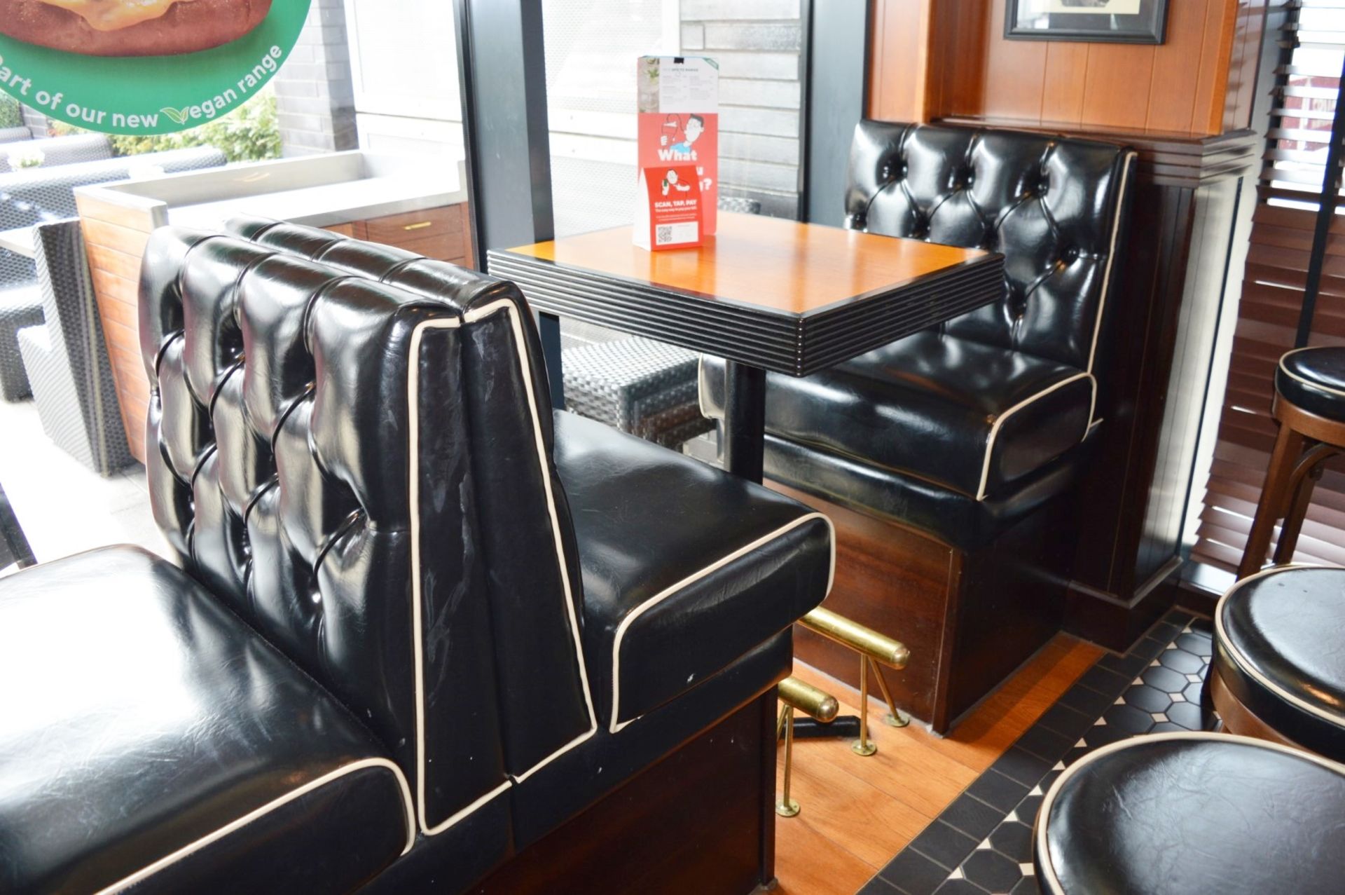 3 x Sections of Restaurant / Cafe Booth Seating With Two Poser Tables - Black Faux Leather - Image 2 of 17