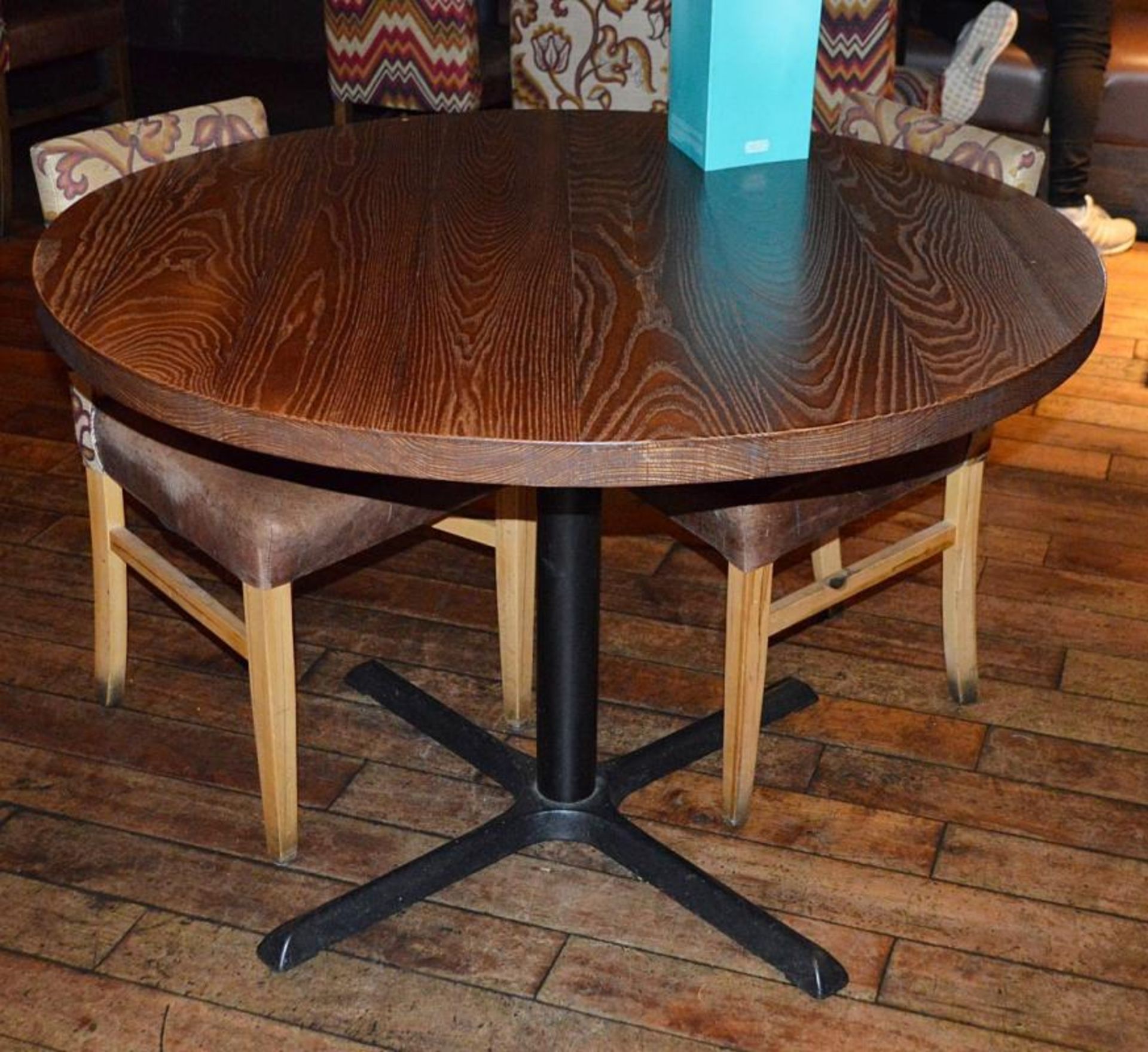 1 x Large Round Ash Topped Restaurant Table With Metal Base - Dimensions: Height 75cm / Diameter 115