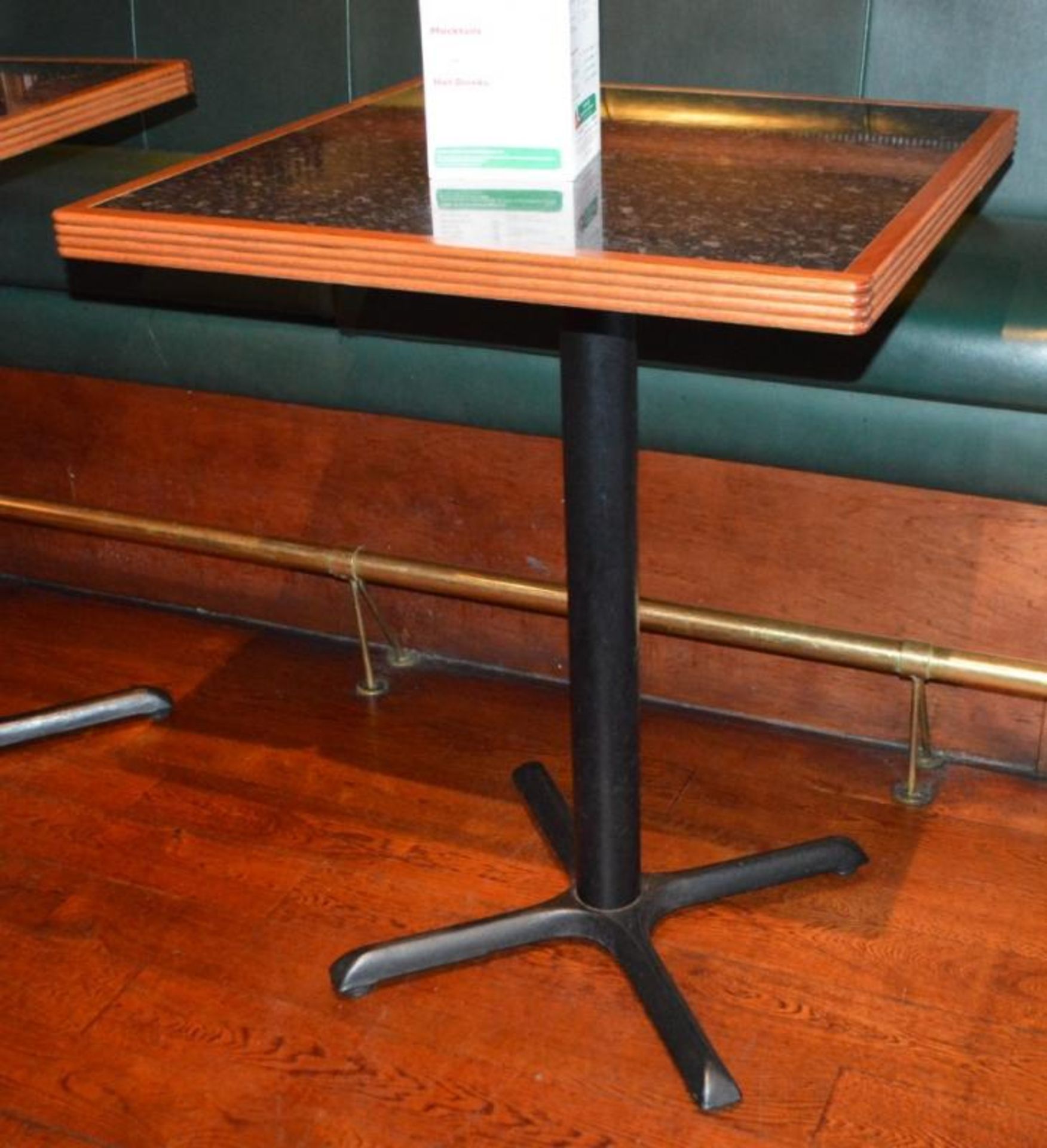 2 x Poser Bar Tables With Granite Effect Surface, Wooden Edging and Cast Iron Bases - H104 x W80 x D - Image 4 of 4