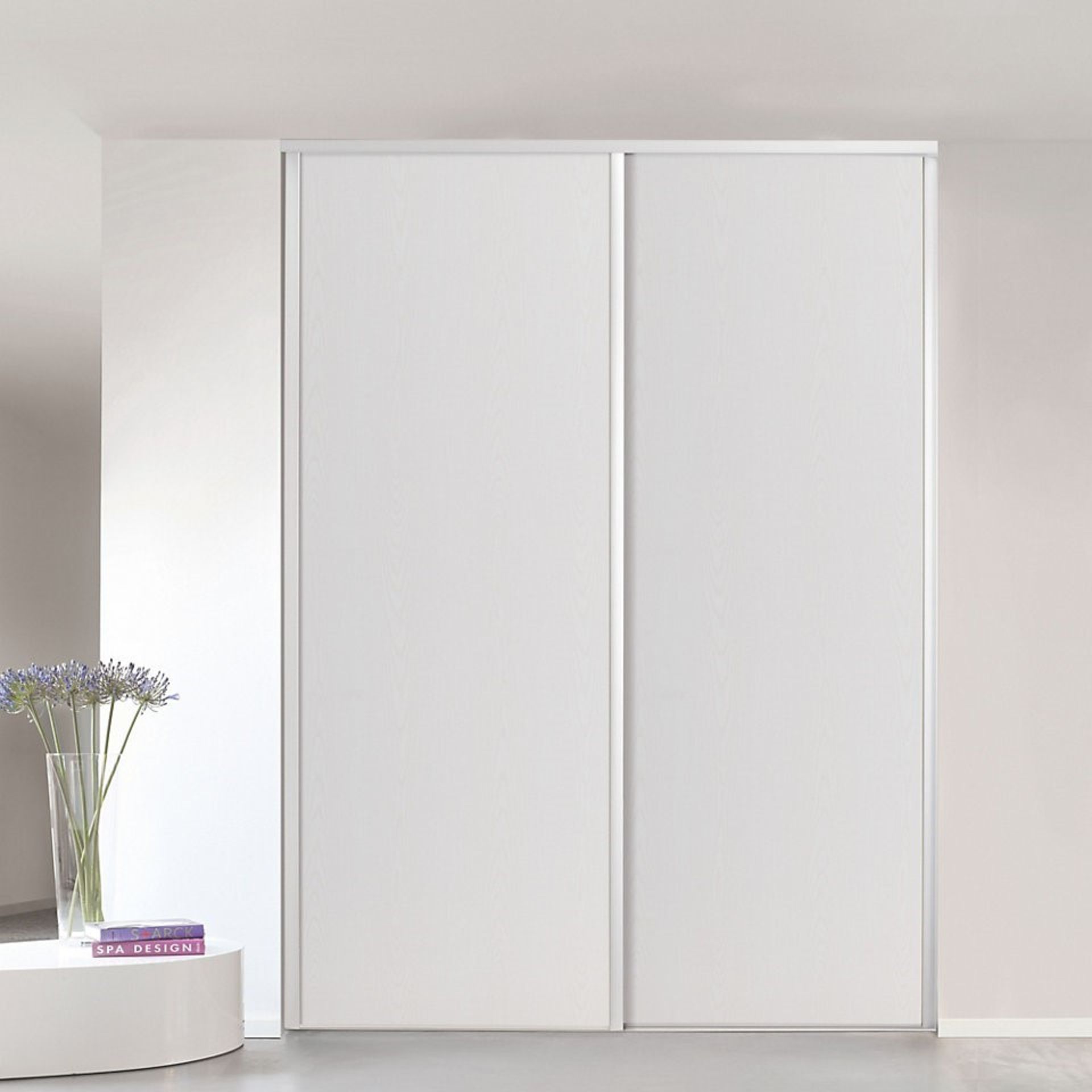 1 x VALLA 1 Sliding Wardrobe Door In White Decorative Panel With White Lacquered Steel Profiles - CL - Image 2 of 4