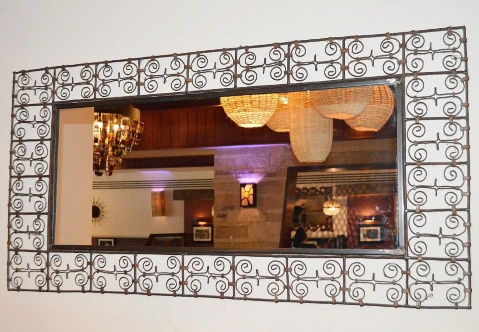 1 x Decorative Rectangular Mirror With A Rustic Handmade Metal Frame - Dimensions: Height 67cm X 130