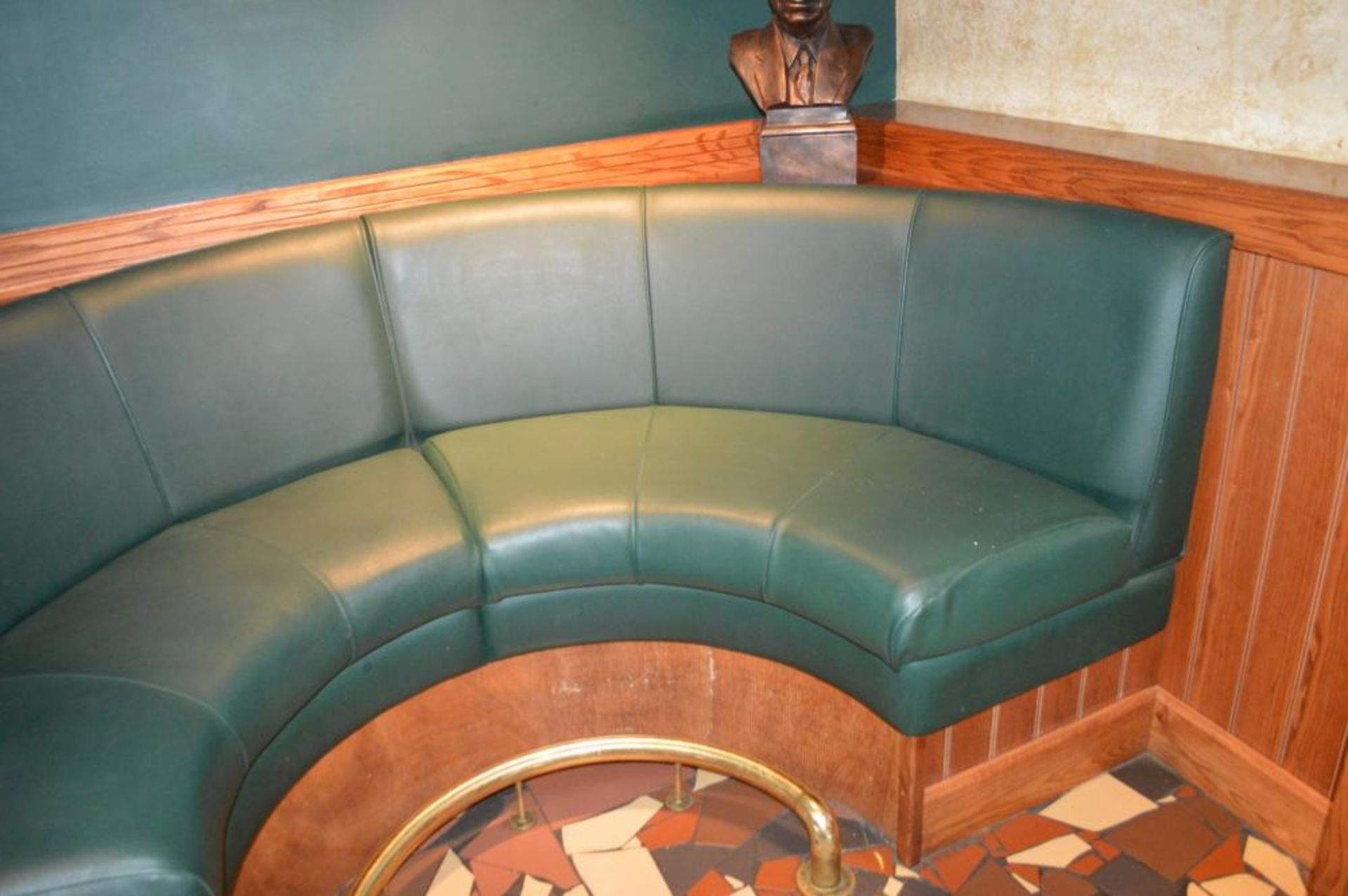1 x Contemporary U Seating Booth With Green Faux Leather Upholstery and Brass Foot Rest - H105 x W22 - Image 3 of 5