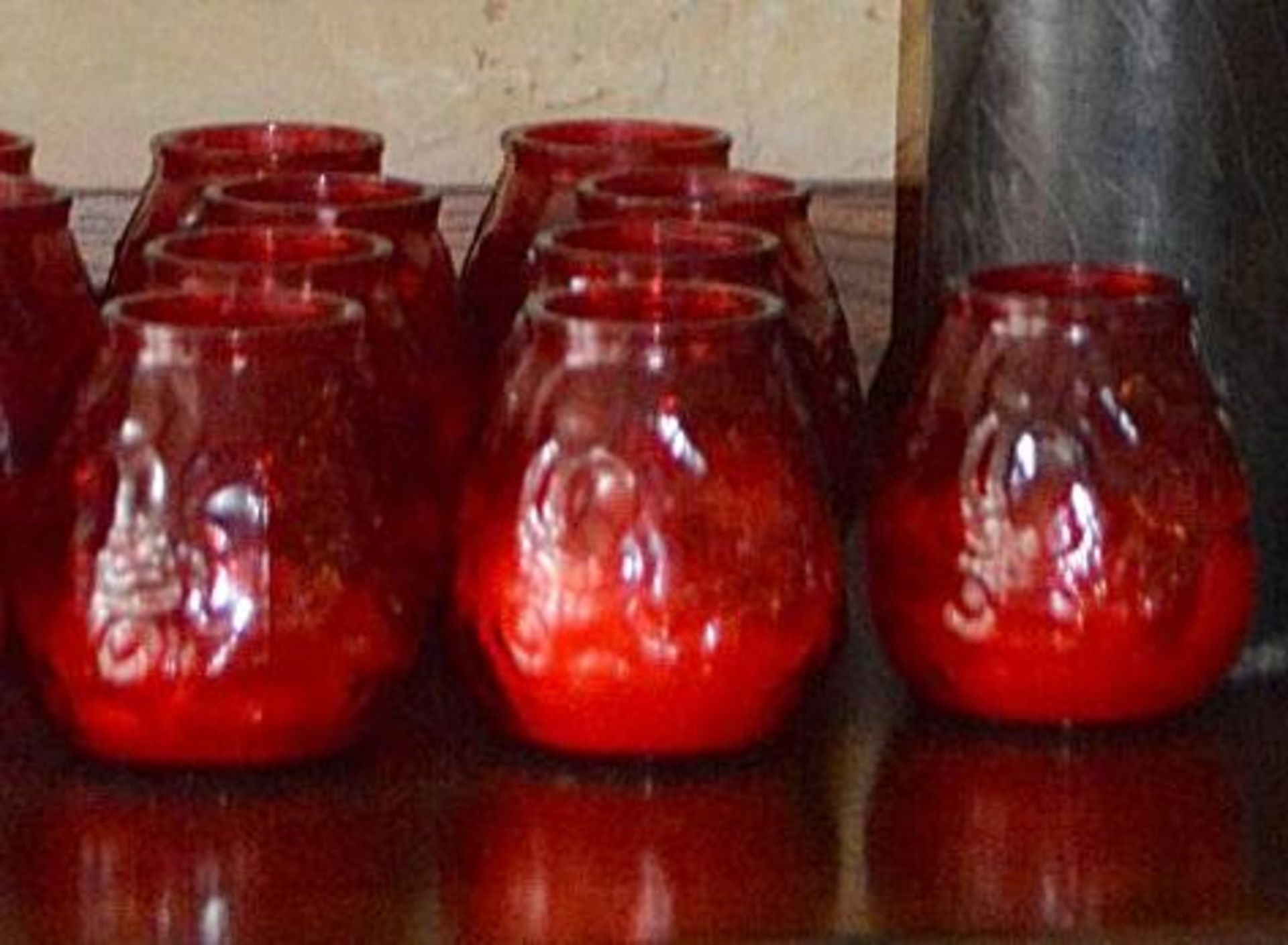 Approx 45 x Small Red Glass Candle Holders - Used, In Good Condition, From A Popular Mexican Restara