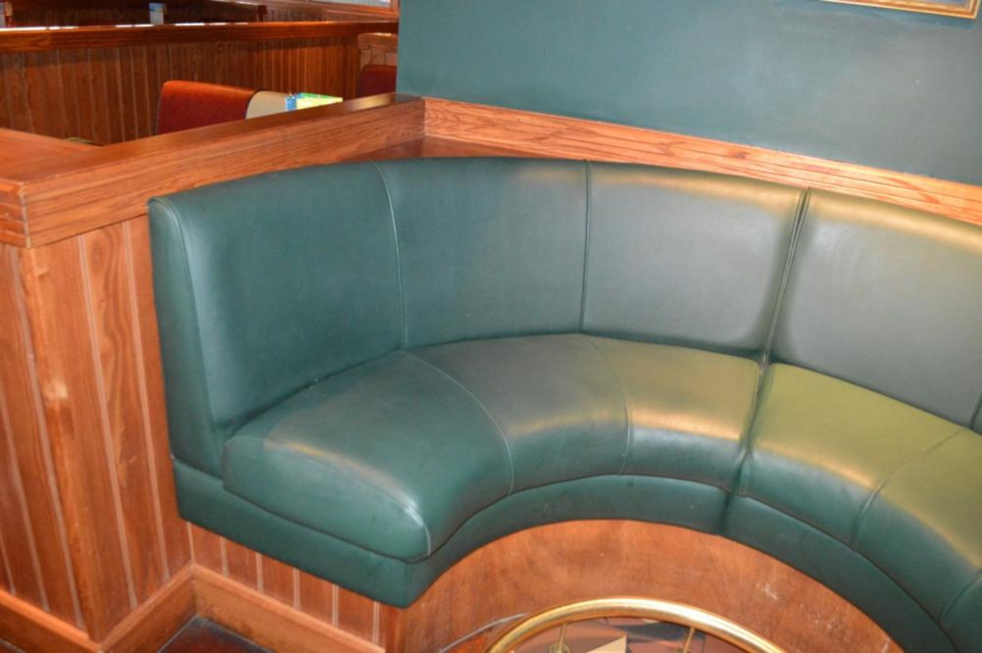 1 x Contemporary U Seating Booth With Green Faux Leather Upholstery and Brass Foot Rest - H105 x W22 - Image 2 of 5