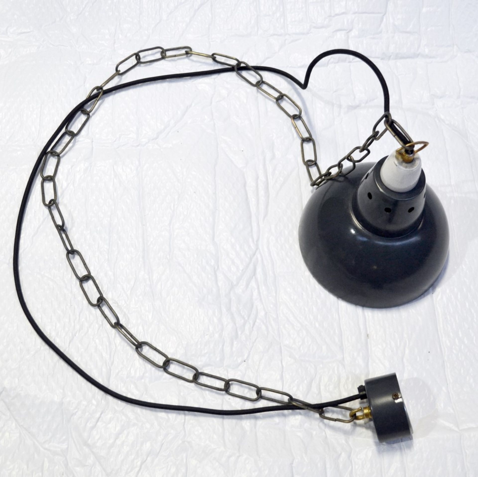 2 x Small Dome Pendant Ceiling Light Fittings With Chain And Black Fabric Flex - Dark Grey / Copper - Image 4 of 4