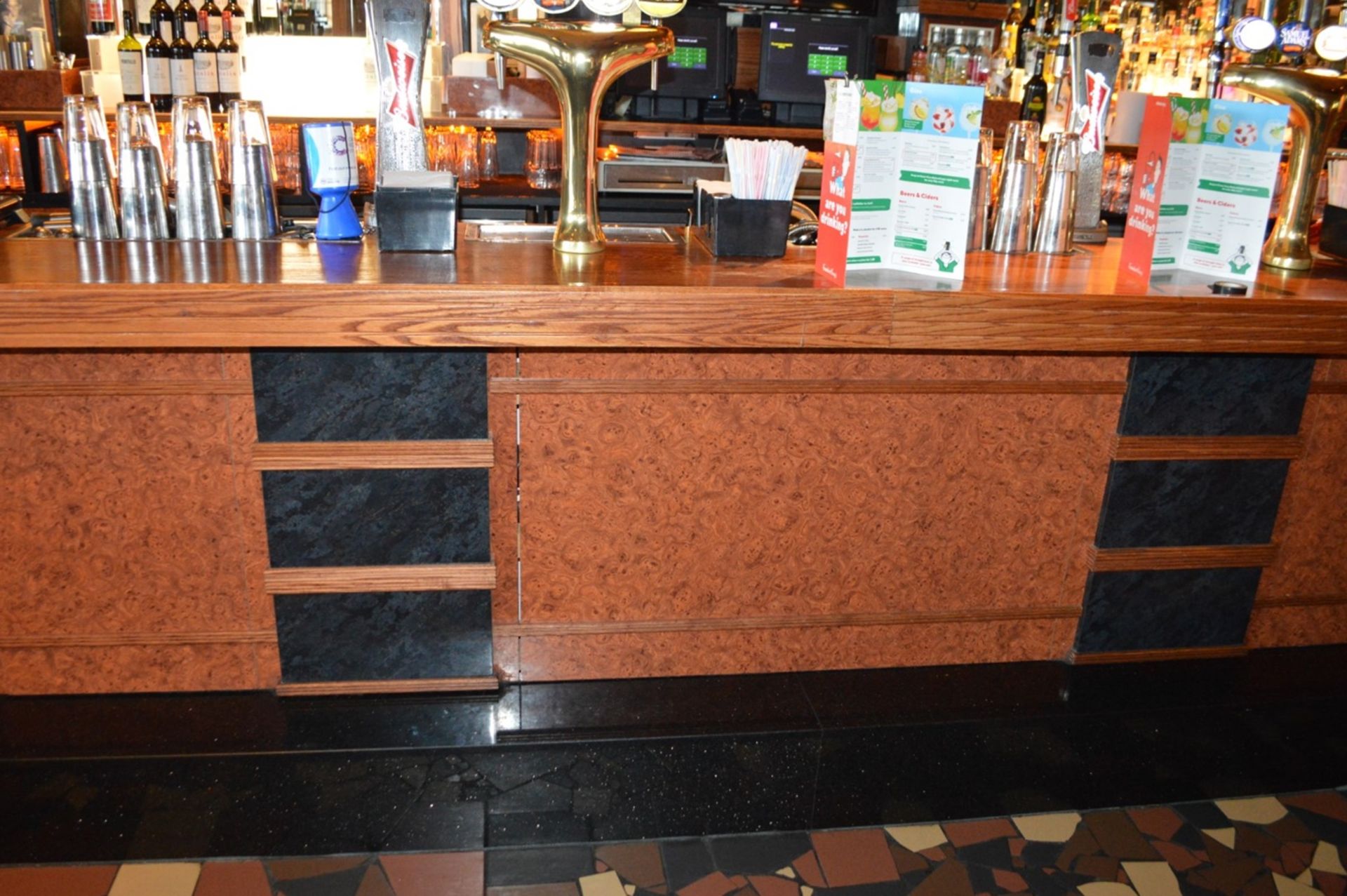 1 x Restaurant / Pub Bar and Backbar From American Diner Themed Restaurant - Burr Walnut and Black - Image 6 of 47
