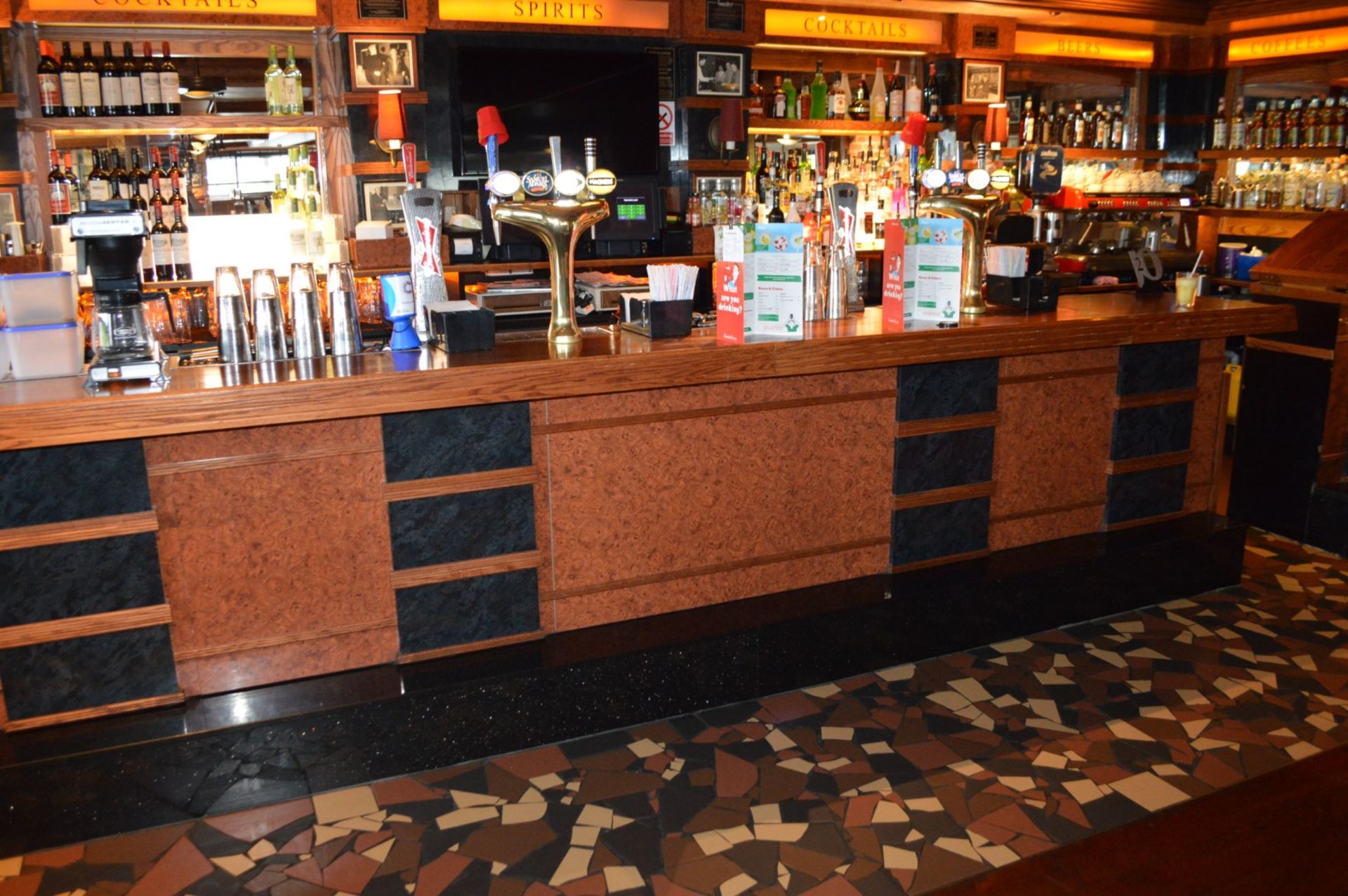 1 x Restaurant / Pub Bar and Backbar From American Diner Themed Restaurant - Burr Walnut and Black - Image 2 of 47