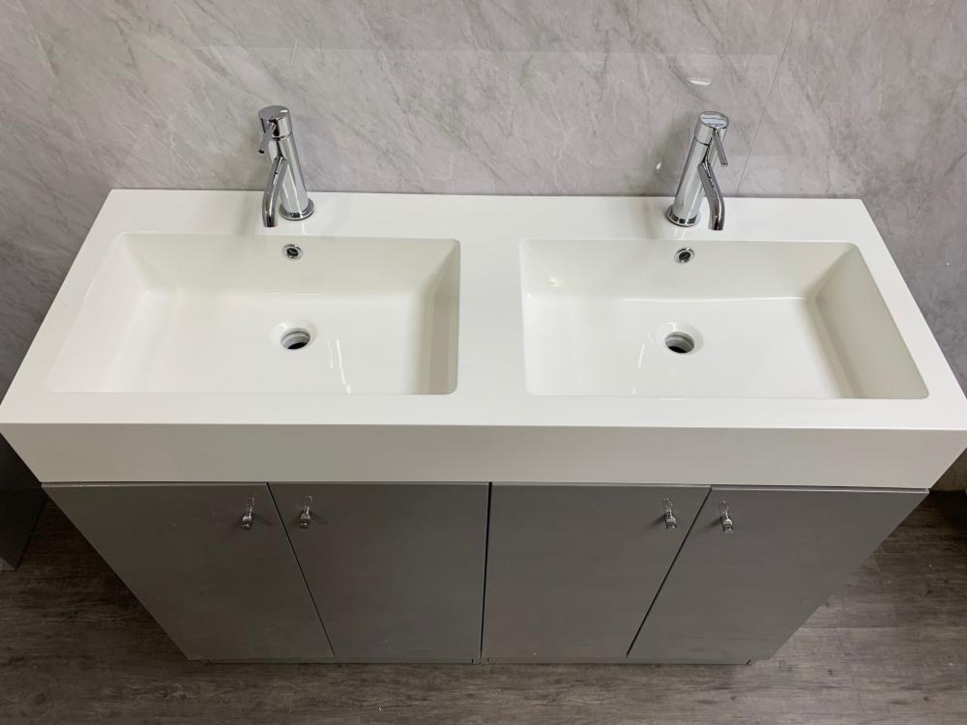 1 x Gloss Grey 1200mm 4-Door Double Basin Freestanding Bathroom Cabinet - New & Boxed Stock - CL406 - Image 2 of 2