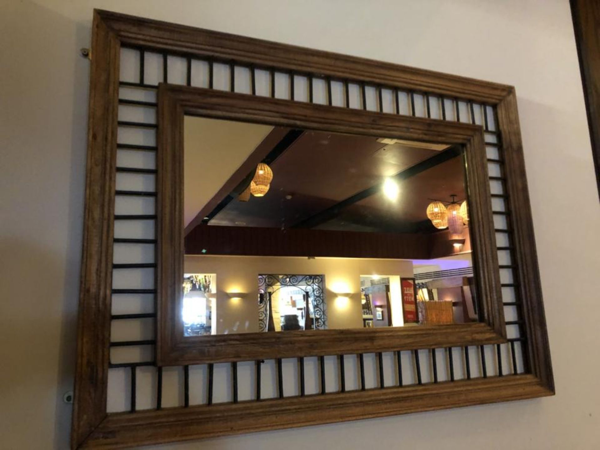 Metal And Wood 'Line' Patterened Mirror - Dimensions: 66cm Height X 90cm Length - CL358 - Location: