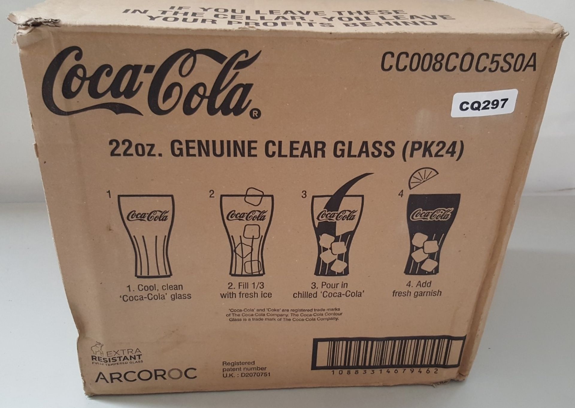 24 x Coca Cola 22oz (65cl) Georgian Glasses Transparent - Ref CQ297 - Image 2 of 2