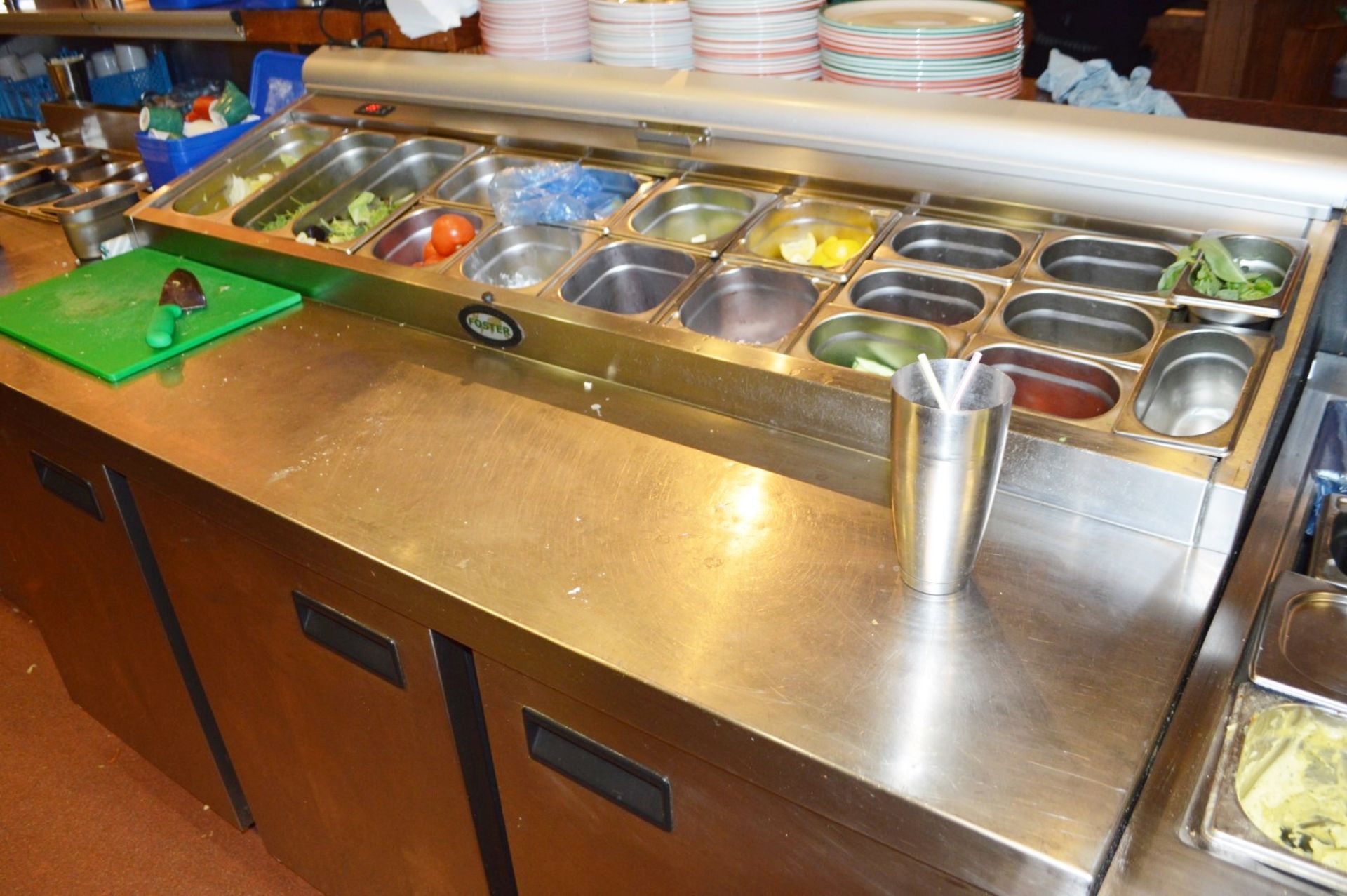 1 x Foster Commercial Gastronorm Prep Counter With Salad / Pizza Topper and Roll Down Night - Image 2 of 6
