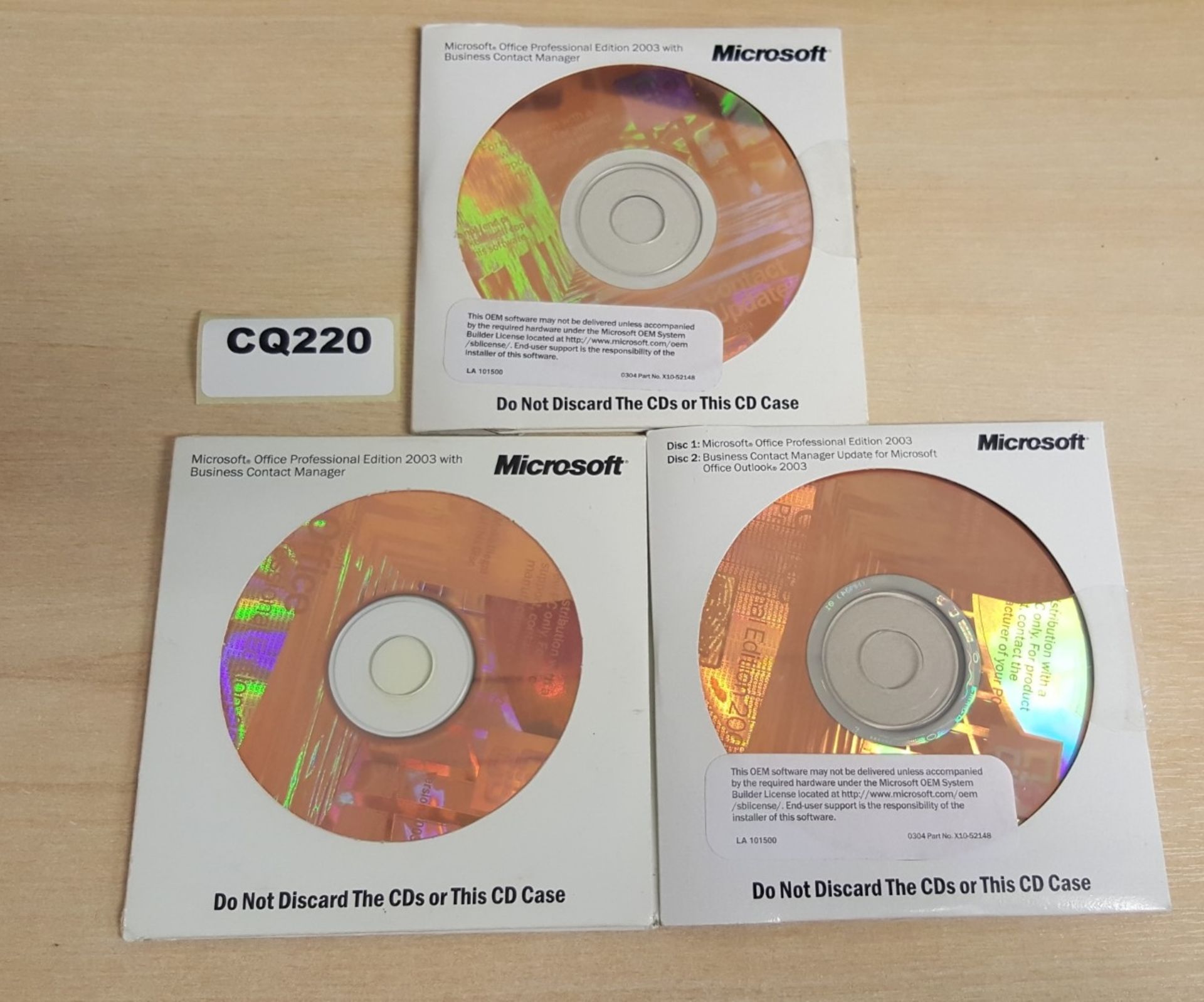 3 x Microsoft office Professional Edition 2003 Discs - Ref CQ220