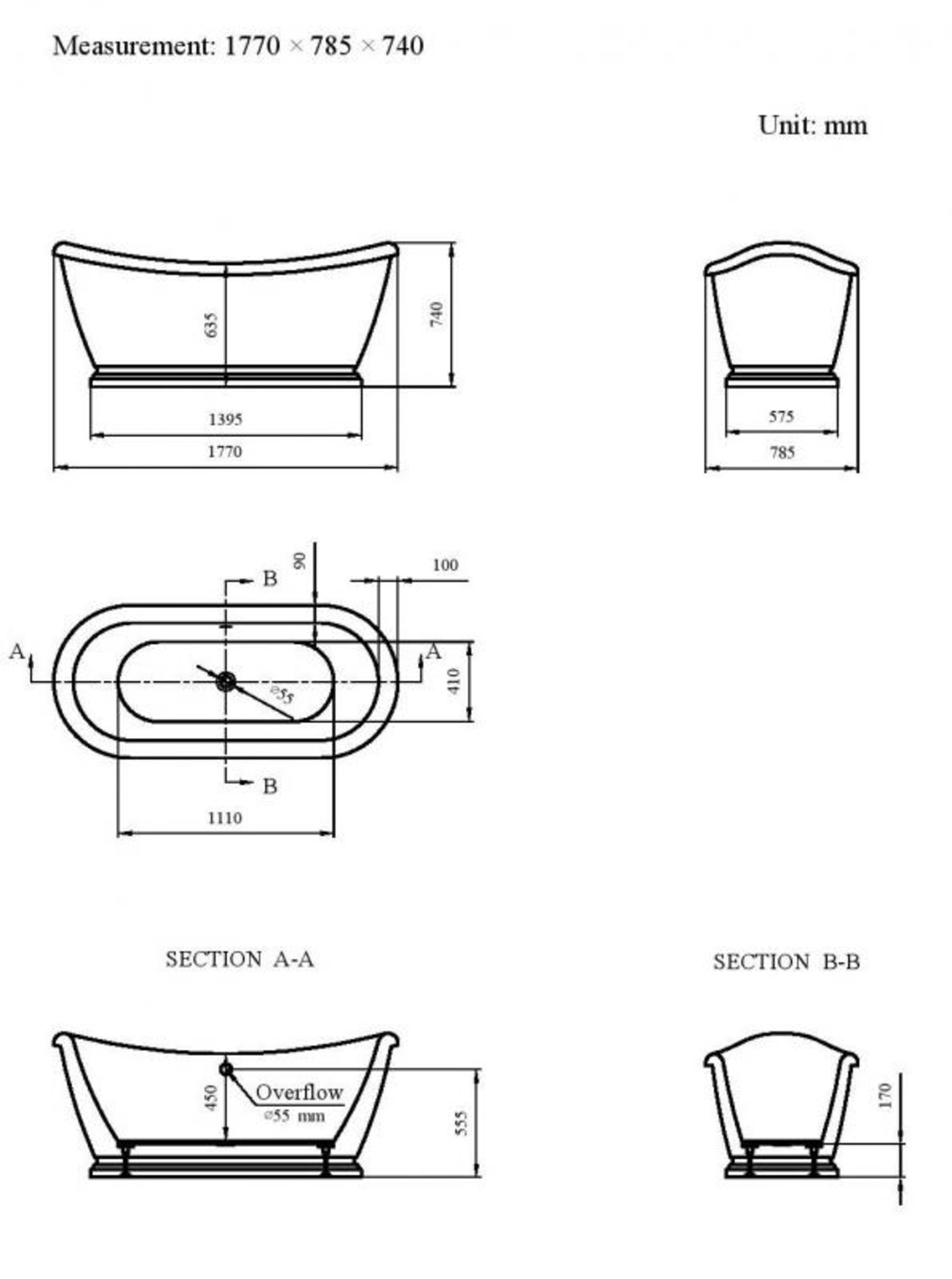1 x Synergy 'BOAT' Freestanding Traditional Roll Top Double Ended Bath - 1770mm - New & Boxed Stock - Image 2 of 2